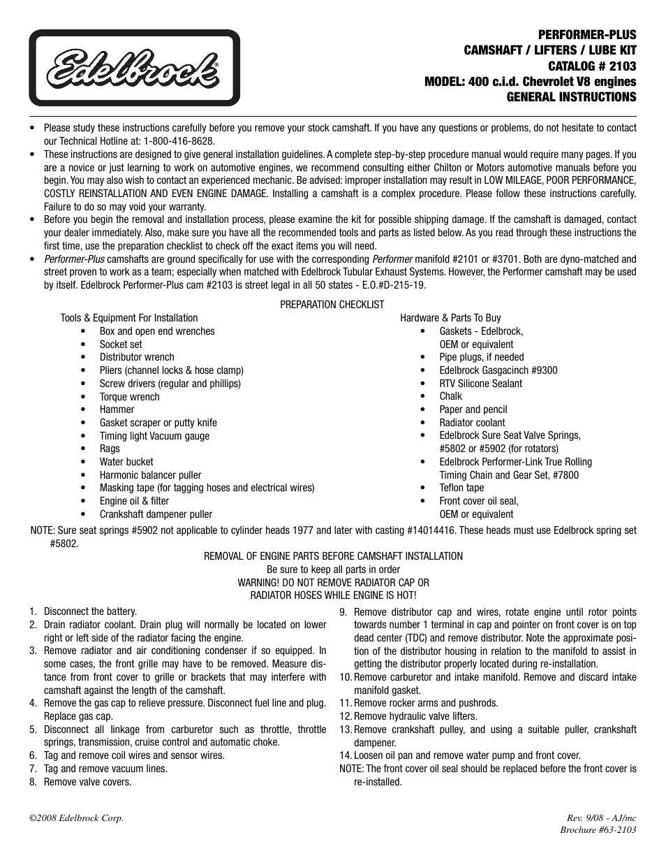 Edelbrock 2103 User Manual | 4 pages