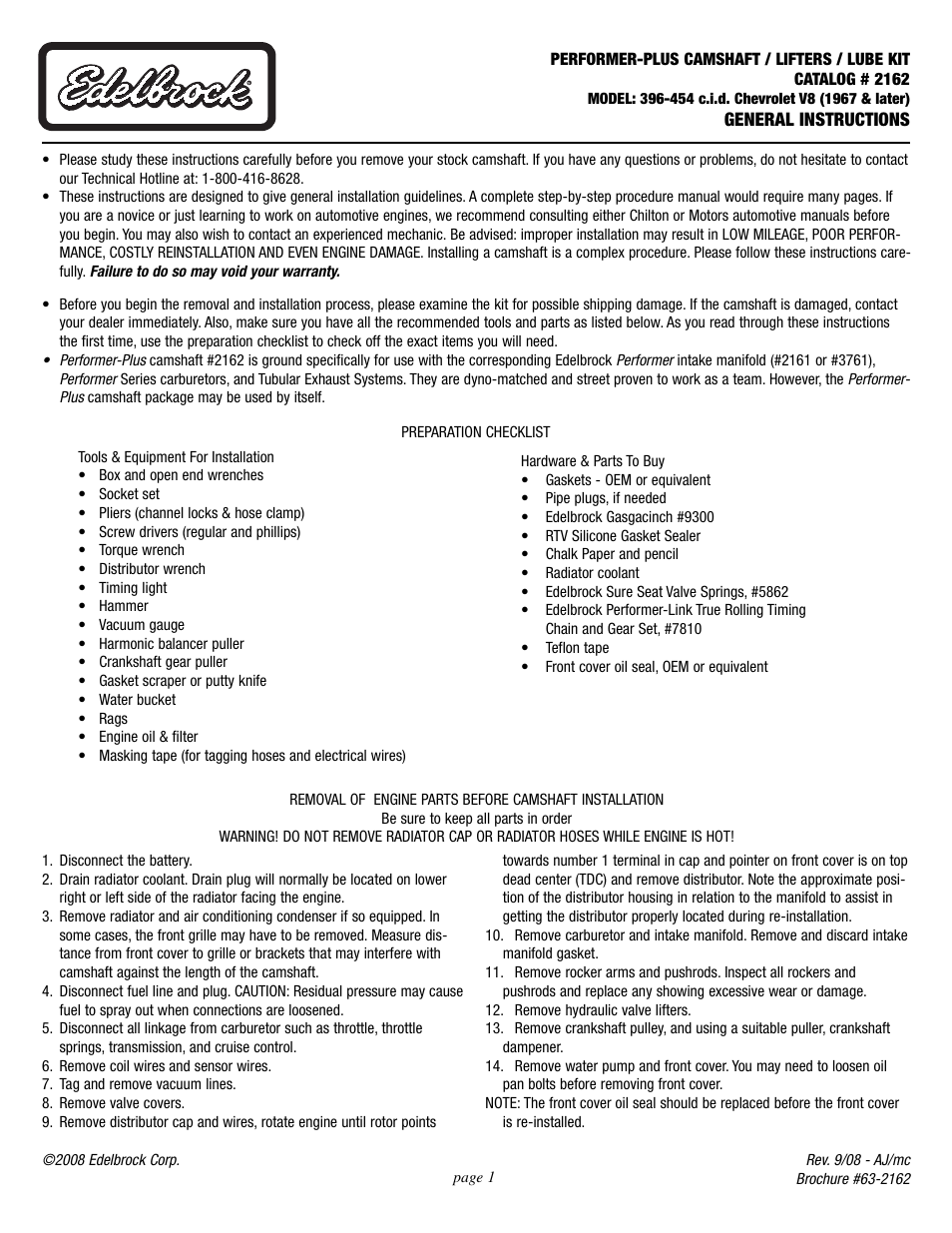 Edelbrock 2162 User Manual | 3 pages