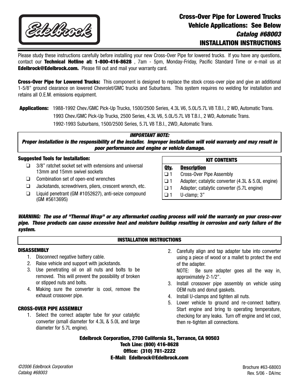 Edelbrock 68003 User Manual | 1 page