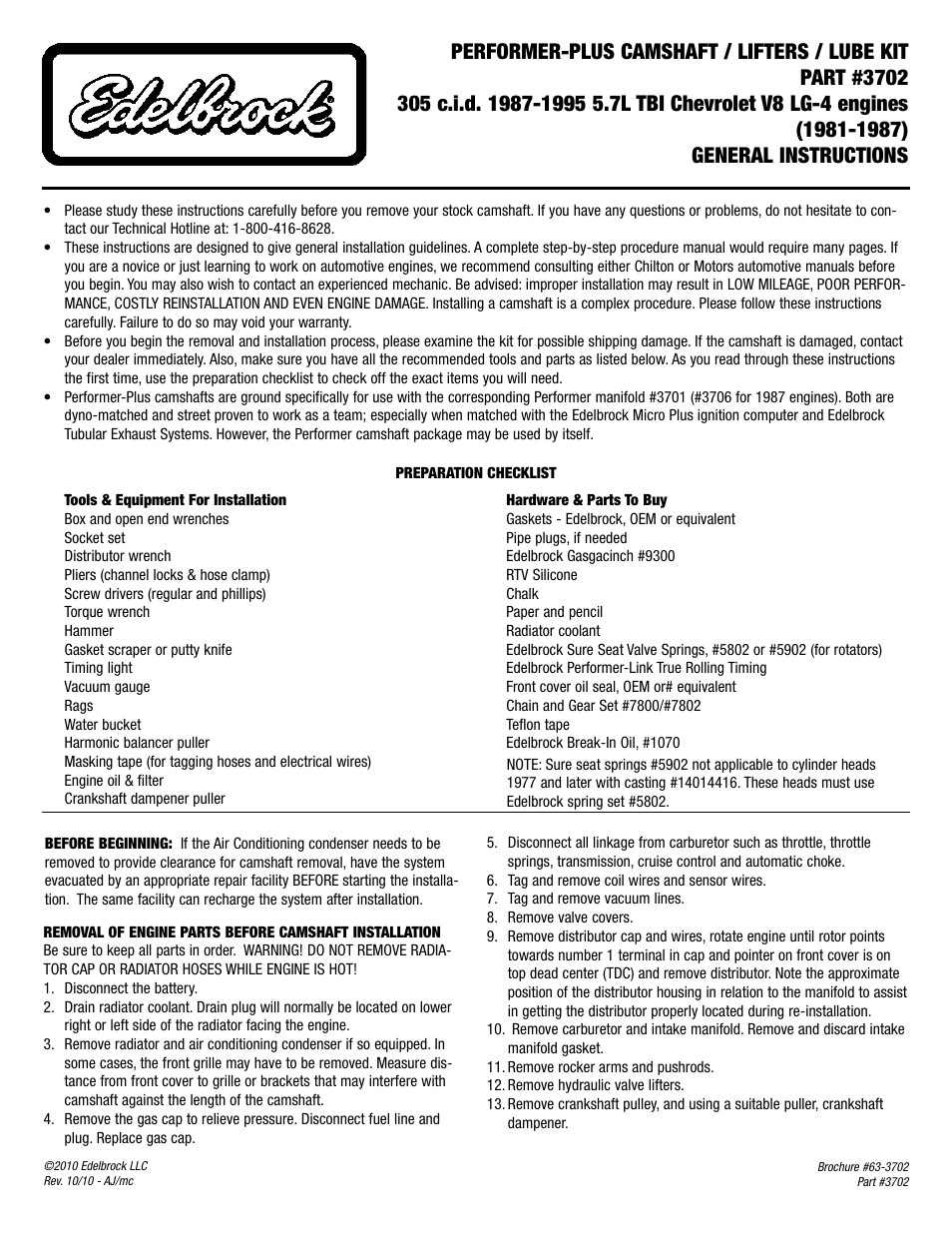 Edelbrock 305 User Manual | 4 pages