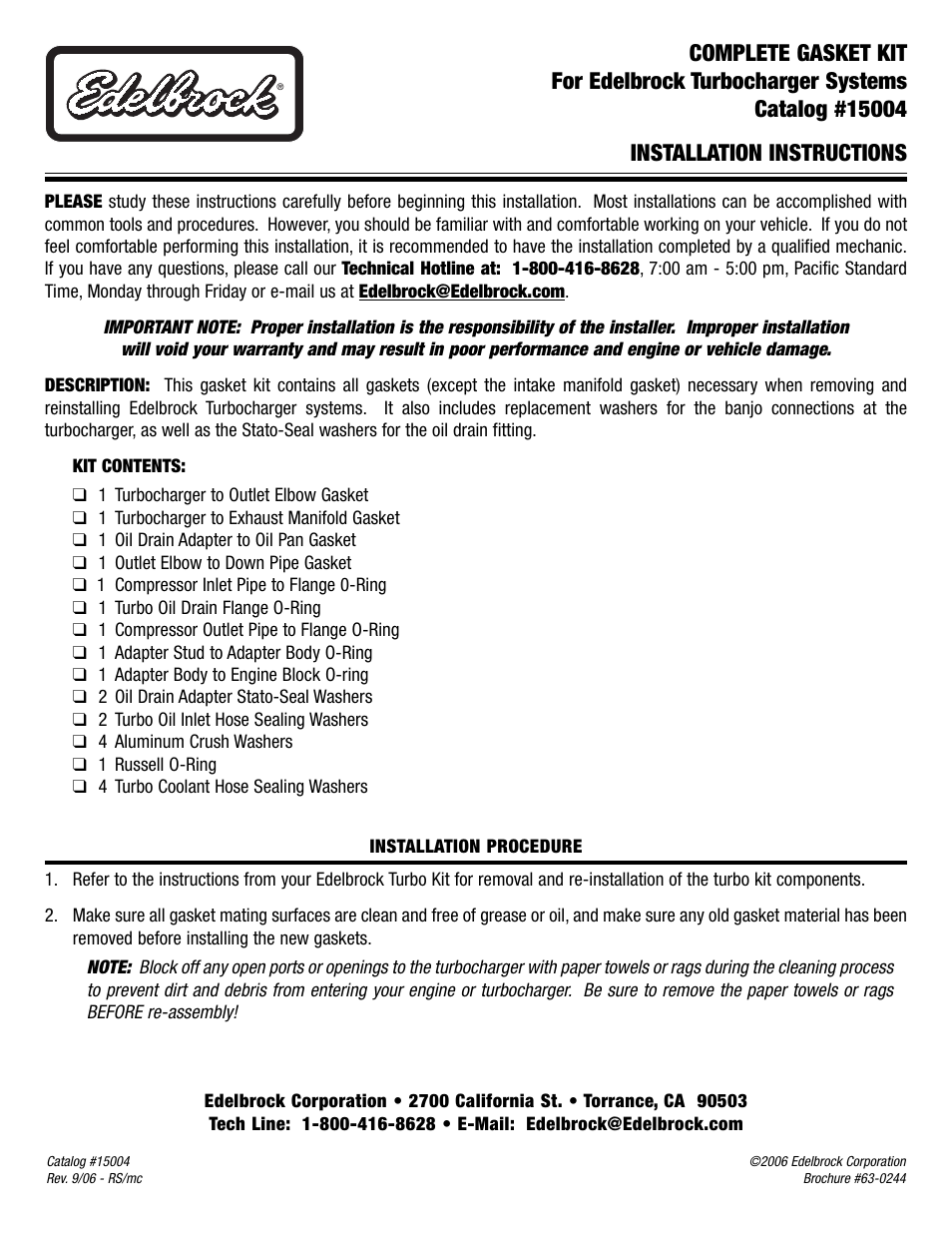 Edelbrock 15004 User Manual | 1 page