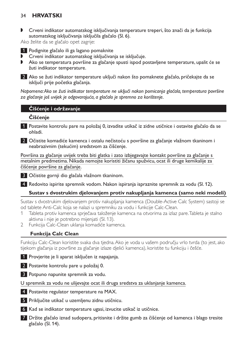 Čišćenje i održavanje, Čišćenje, Funkcija calc clean | Philips GC3321 User Manual | Page 34 / 112