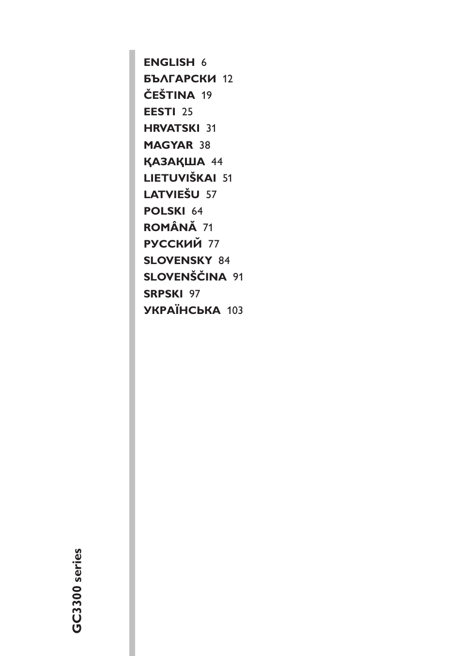 Gc3300 series | Philips GC3321 User Manual | Page 5 / 112