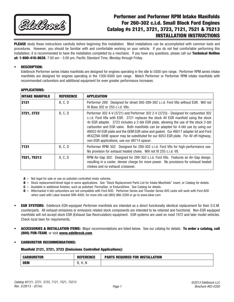 Edelbrock 2121 User Manual | 4 pages