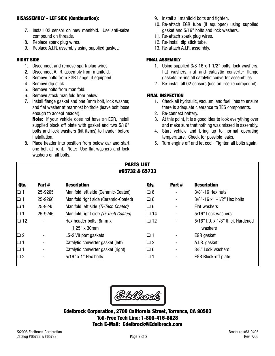 Edelbrock 65732 User Manual | Page 2 / 2