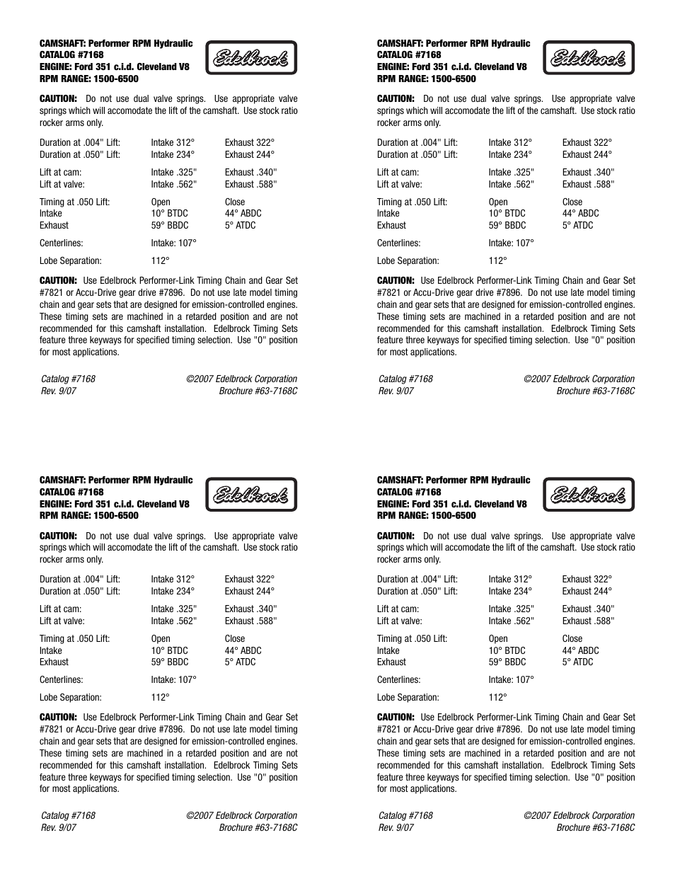 Edelbrock 1500-6500 User Manual | 1 page