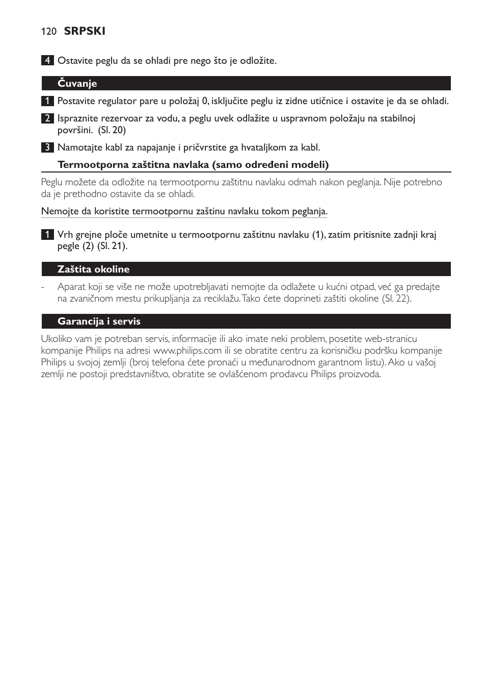 Čuvanje, Zaštita okoline, Garancija i servis | Najčešća pitanja | Philips GC4620 User Manual | Page 120 / 136