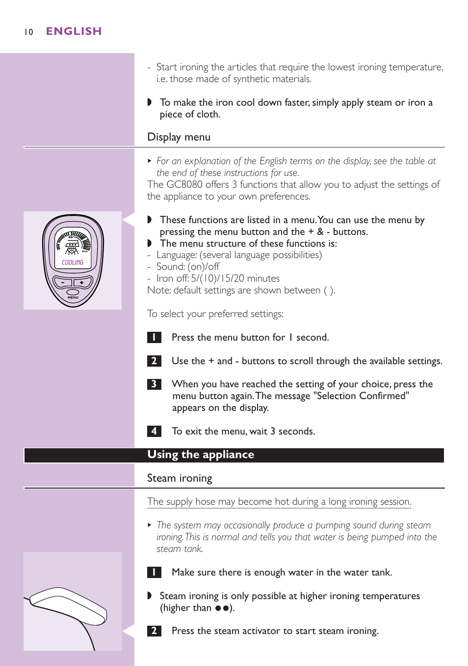 Philips GC8080 User Manual | Page 10 / 102