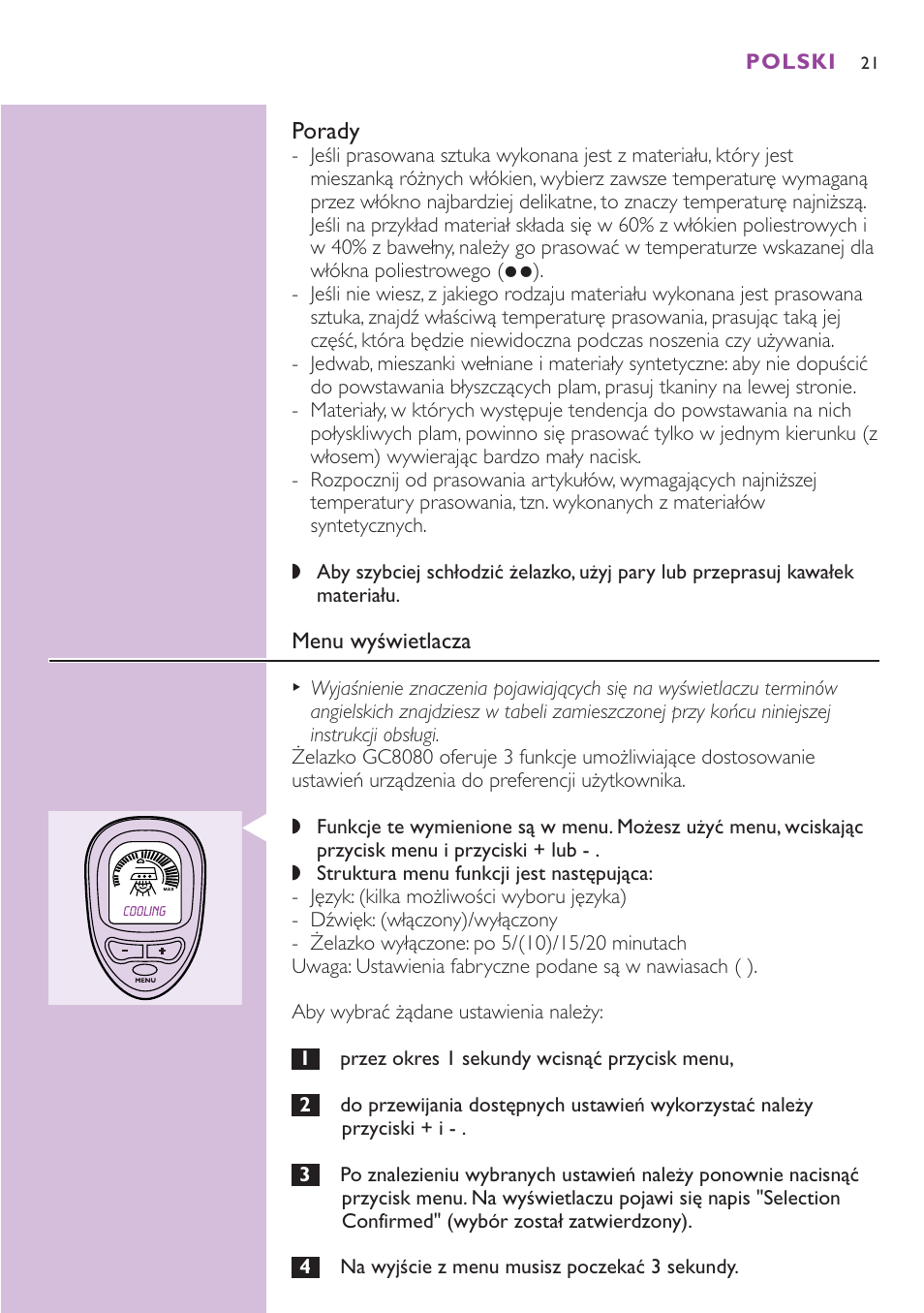 Porady | Philips GC8080 User Manual | Page 21 / 102