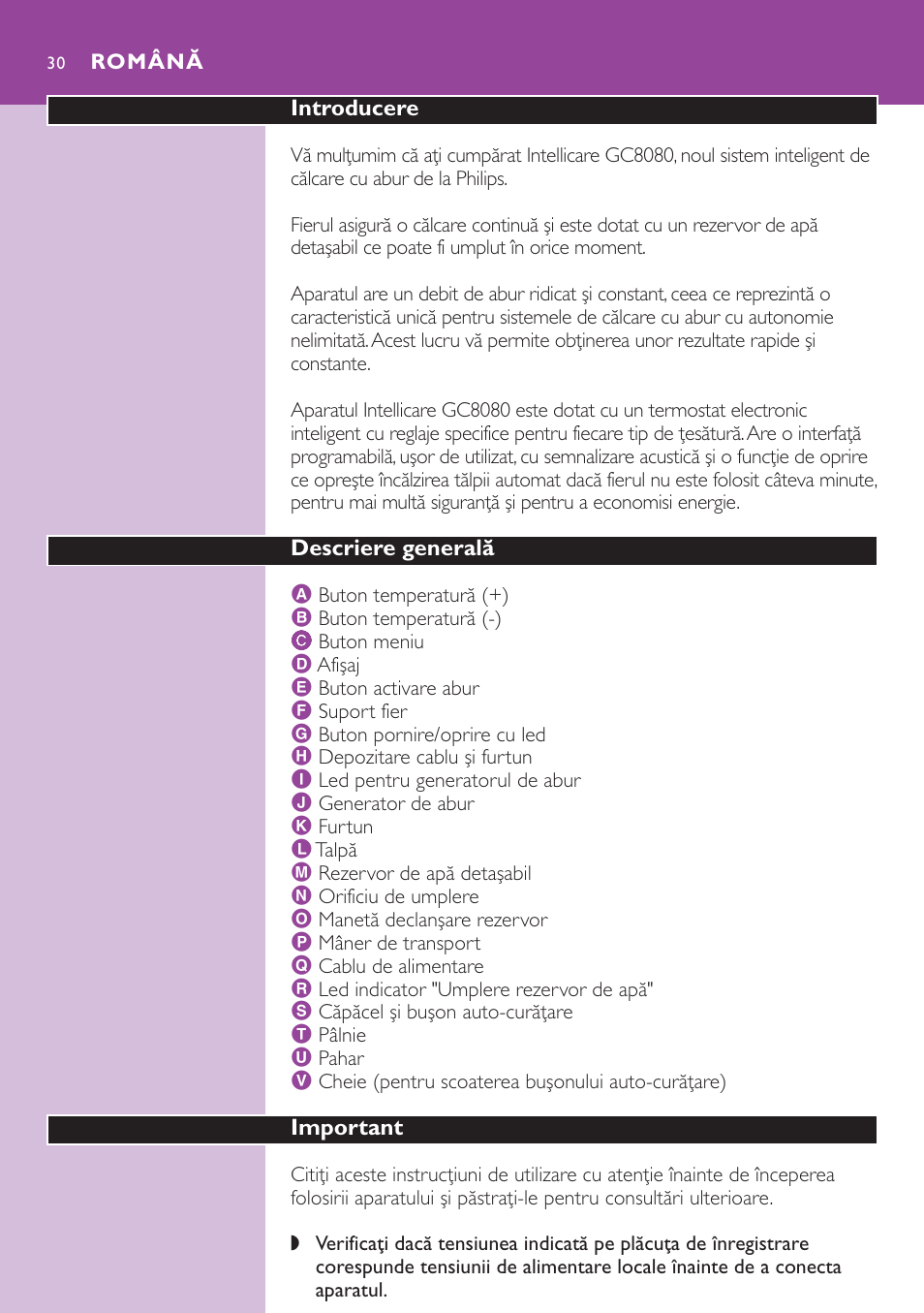 Română 30 | Philips GC8080 User Manual | Page 30 / 102