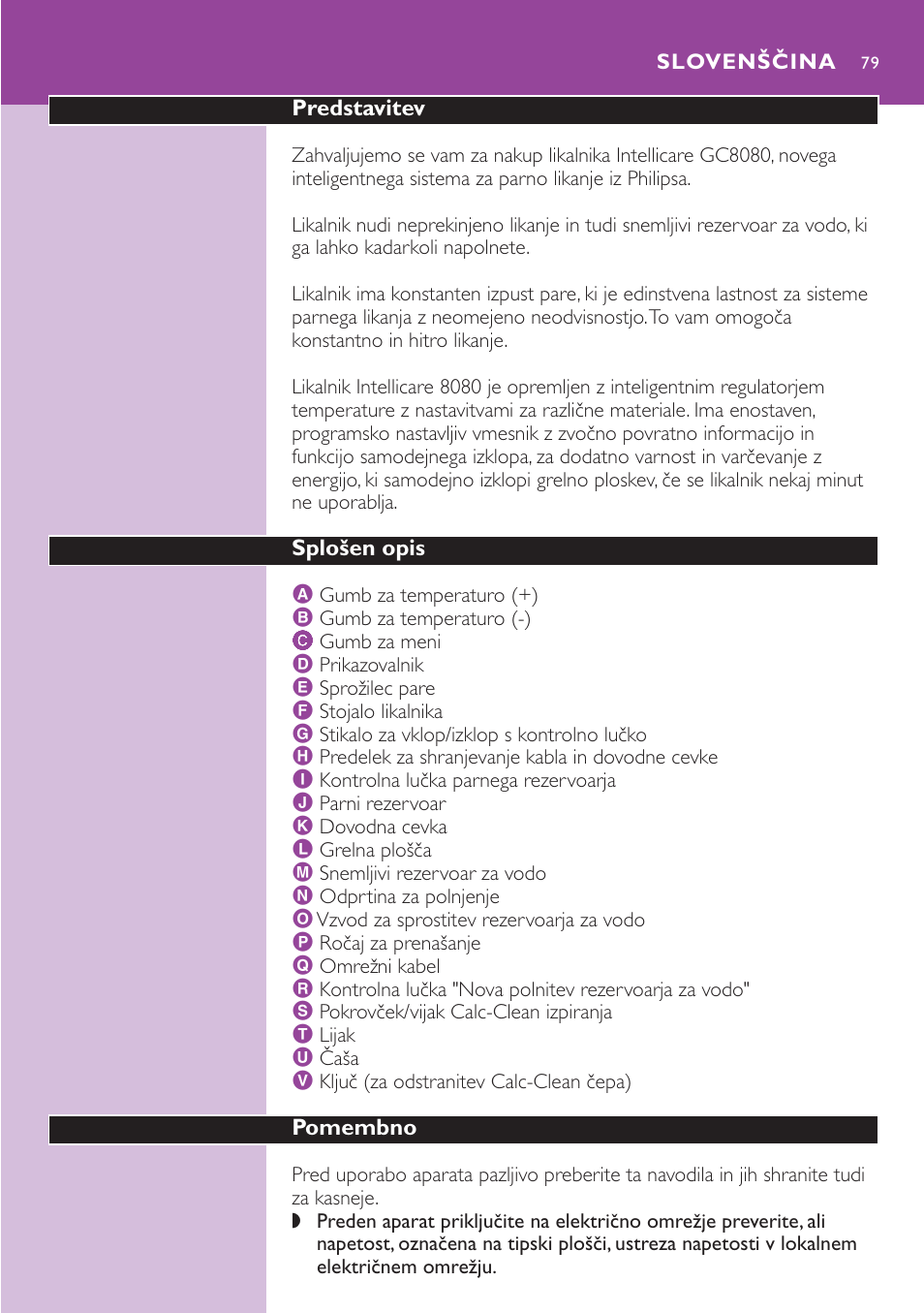Slovenščina 79 | Philips GC8080 User Manual | Page 79 / 102