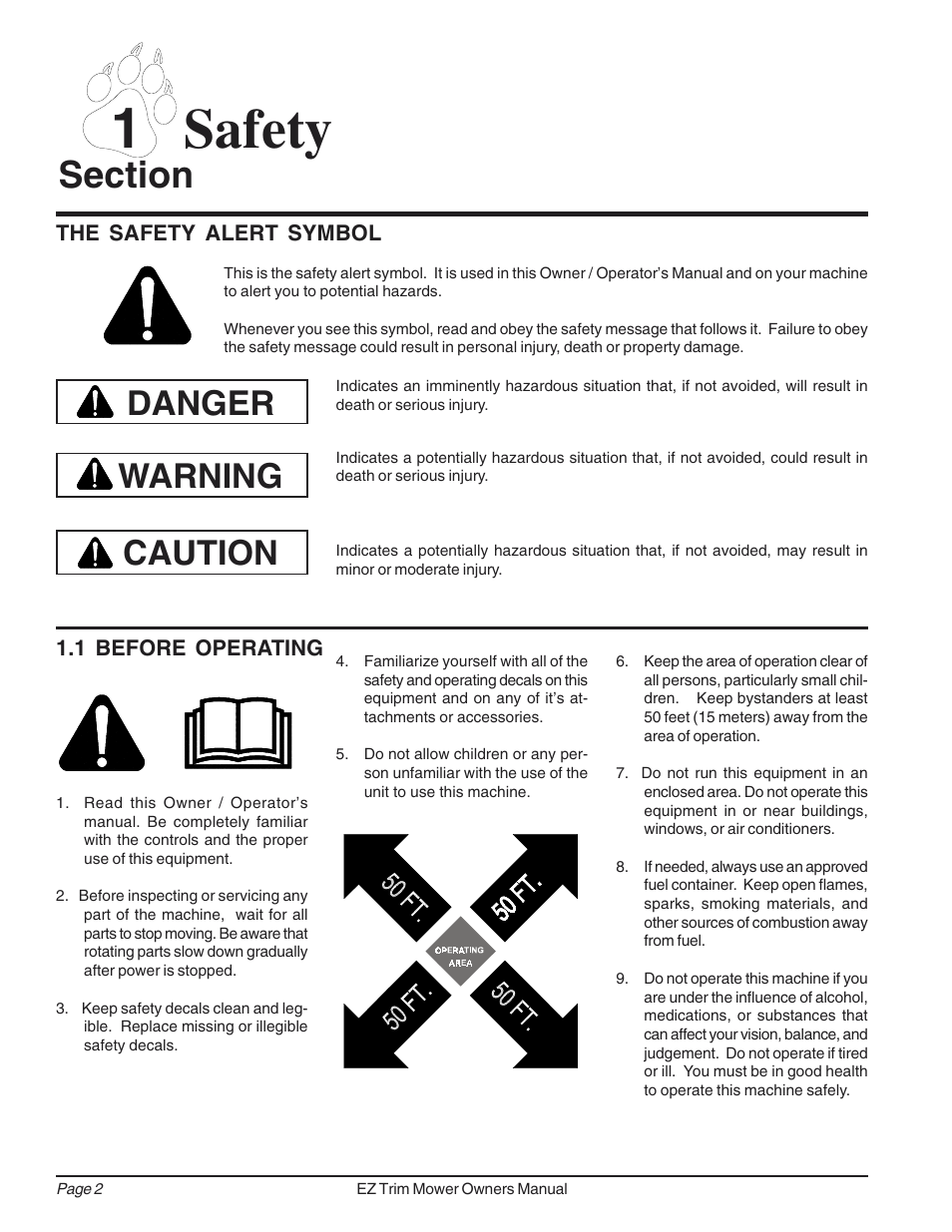 1 safety, Danger, Warning | Caution | Echo Bear Cat 73050 User Manual | Page 6 / 22