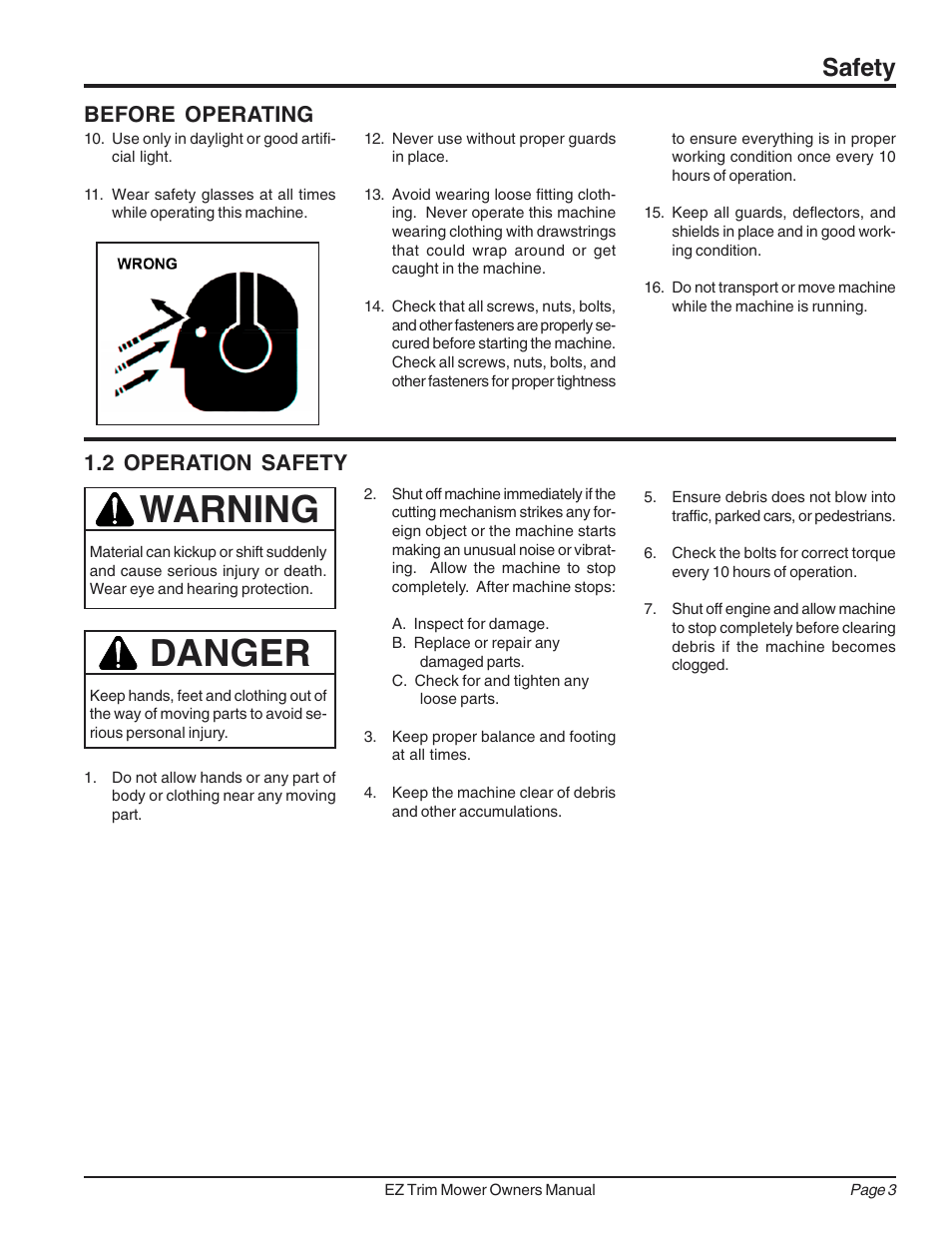 Danger, Warning, Safety | Before operating, 2 operation safety | Echo Bear Cat 73050 User Manual | Page 7 / 22