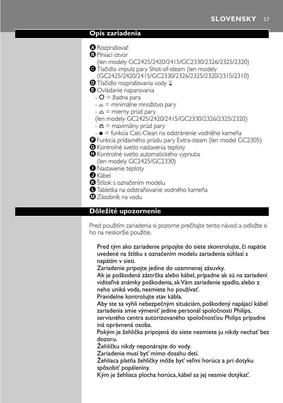 Slovensky 57 | Philips GC2305 User Manual | Page 57 / 138