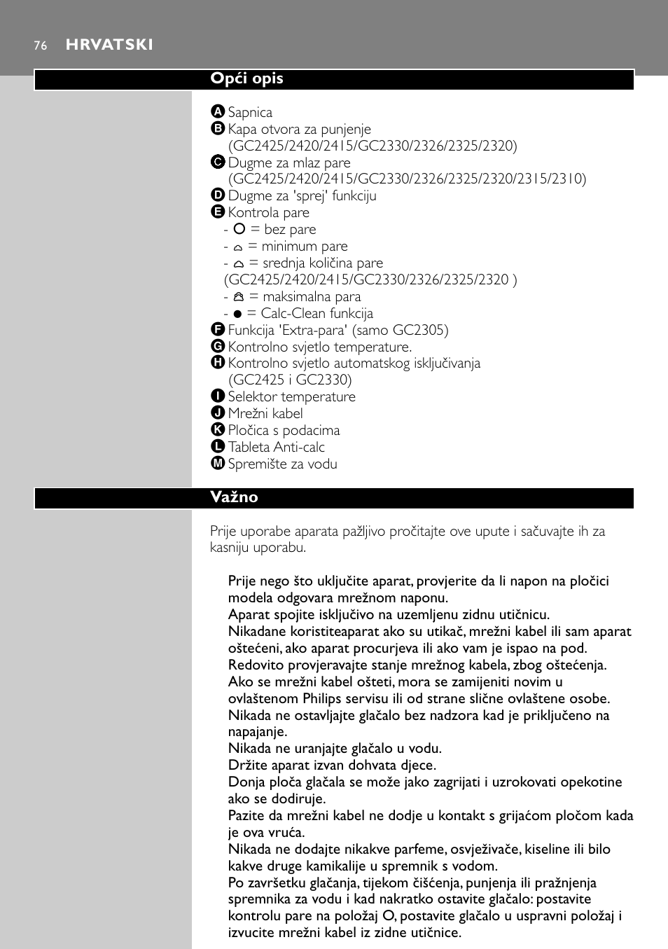 Hrvatski 76 | Philips GC2305 User Manual | Page 76 / 138