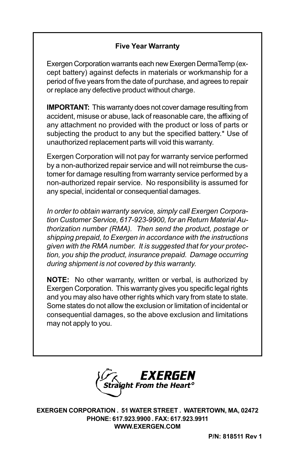 Exergen | Exergen DT 1001-LN User Manual | Page 34 / 34