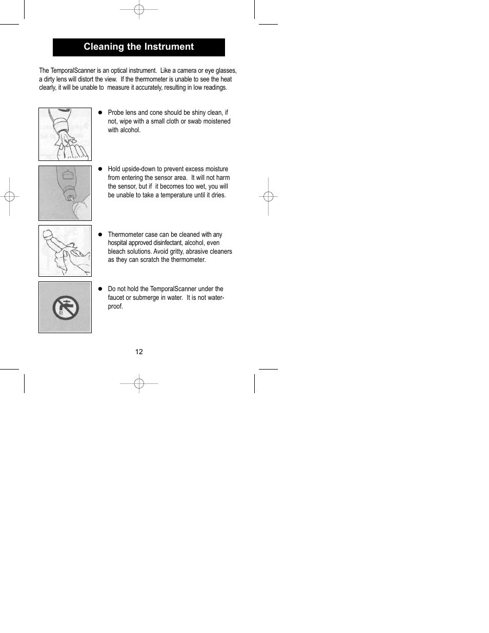 Cleaning the instrument | Exergen Temporal Scanner 2000C User Manual | Page 12 / 16