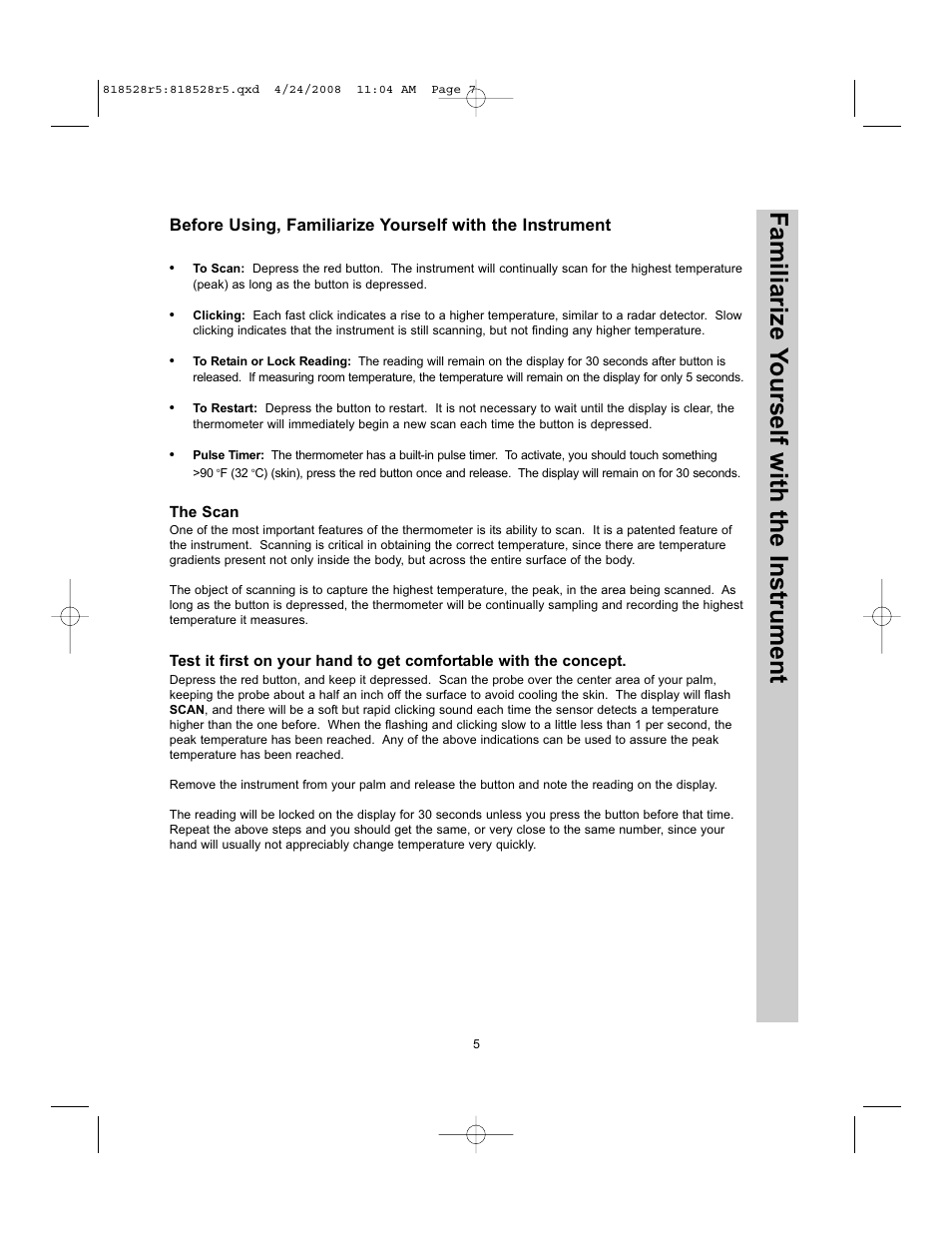 Familiarize y ourself with the instrument | Exergen TEMPORALSCANNER TAT-5000 User Manual | Page 7 / 32