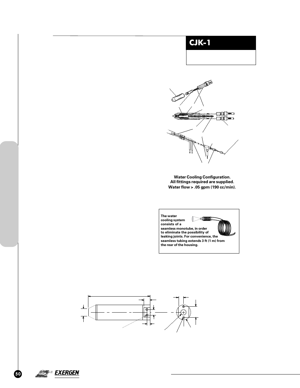 Cooling jacket kits, Cjk-1, Irt/c accessories | Features, Cjk-1 housing dimensions, For irt/c, irt/c.3x, irt/c.1x water/air cooling | Exergen Transmitter IRt/c.XMTR User Manual | Page 3 / 7