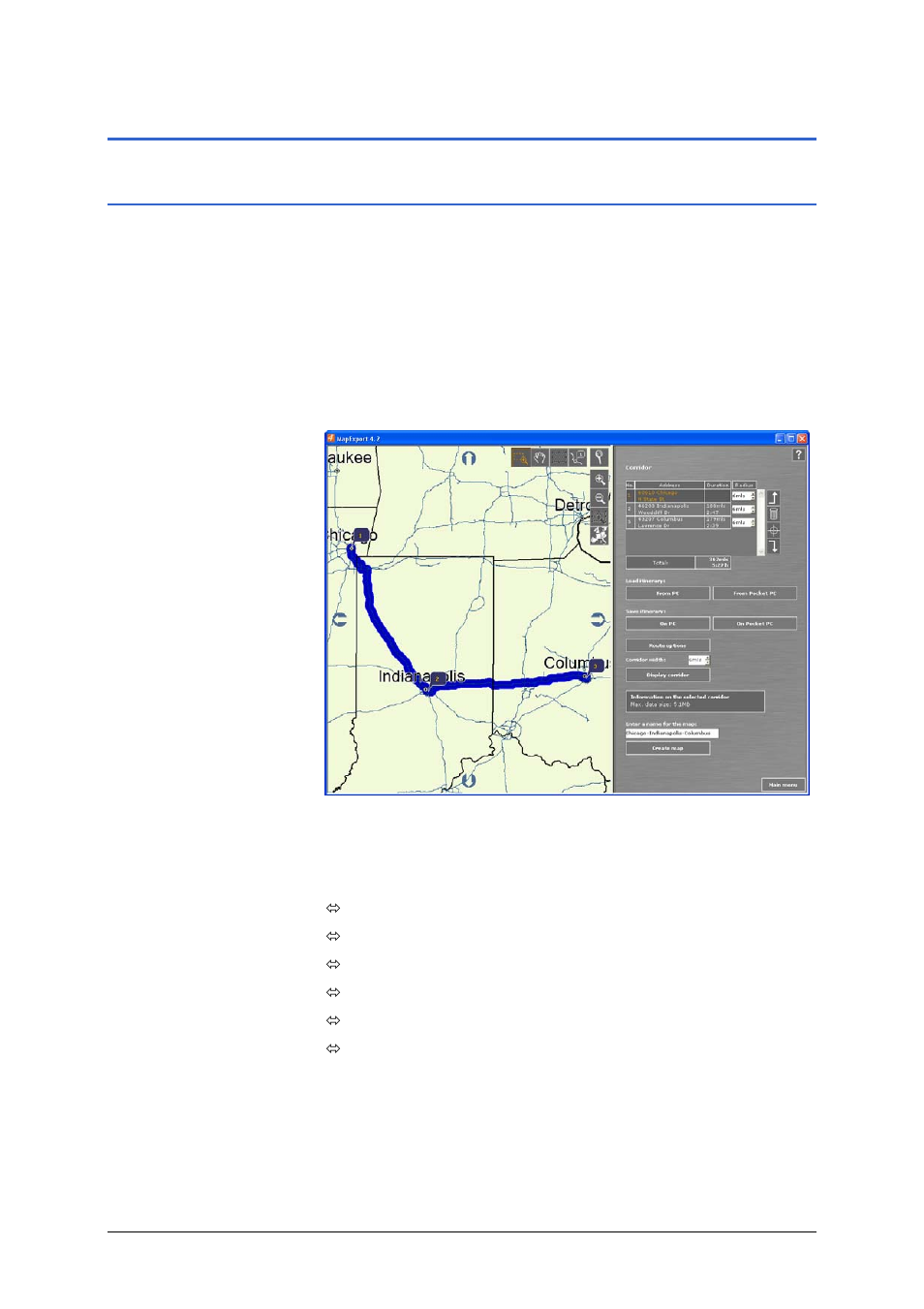 Exporting segments of the map, Corridor surrounding an itinerary, 4 exporting segments of the map | 1 corridor surrounding an itinerary | Easy PocketNAV.com 4 User Manual | Page 82 / 115