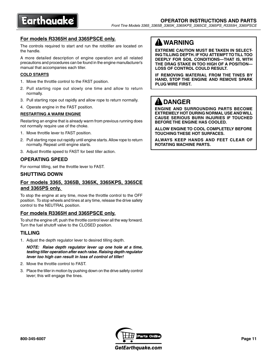 Warning, Danger | EarthQuake 3365PSCE User Manual | Page 11 / 28