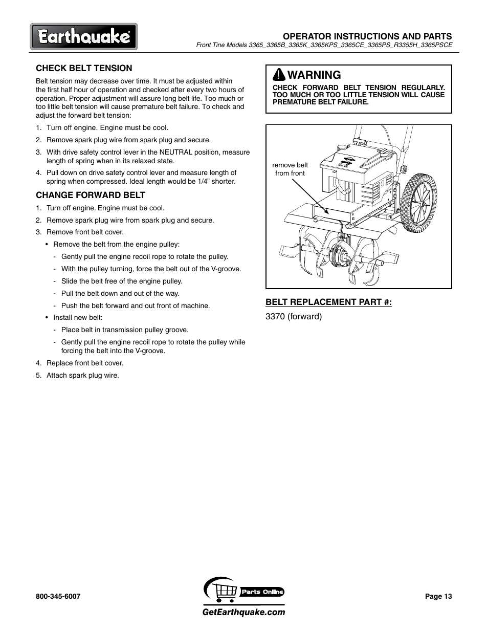 Warning | EarthQuake 3365PSCE User Manual | Page 13 / 28