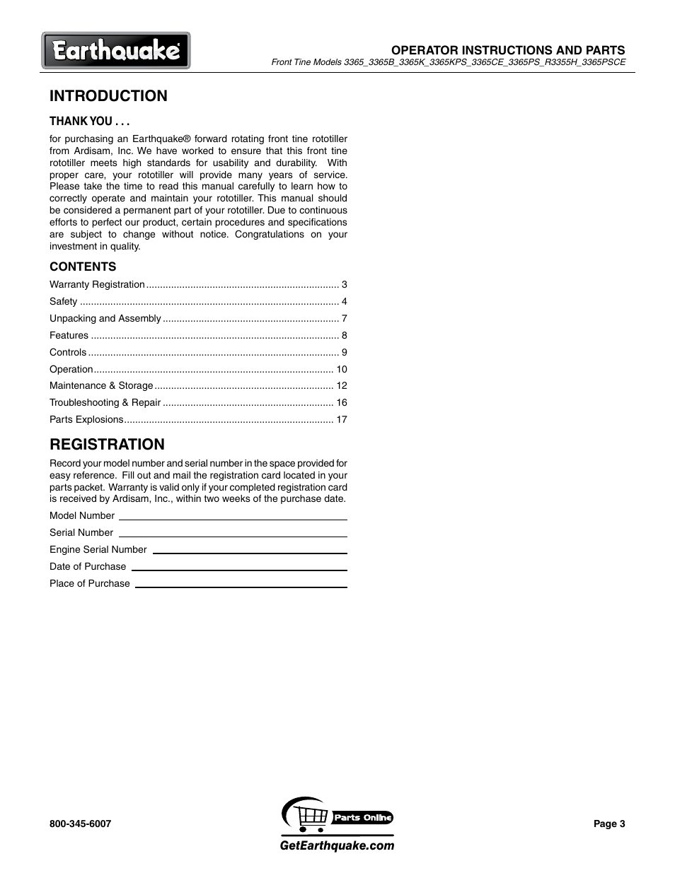 Introduction, Registration | EarthQuake 3365PSCE User Manual | Page 3 / 28