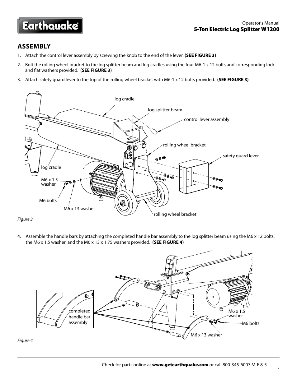 Assembly, Ton electric log splitter w1200 | EarthQuake Earthquate 5-Ton Electric Log Splitter W1200 User Manual | Page 7 / 16