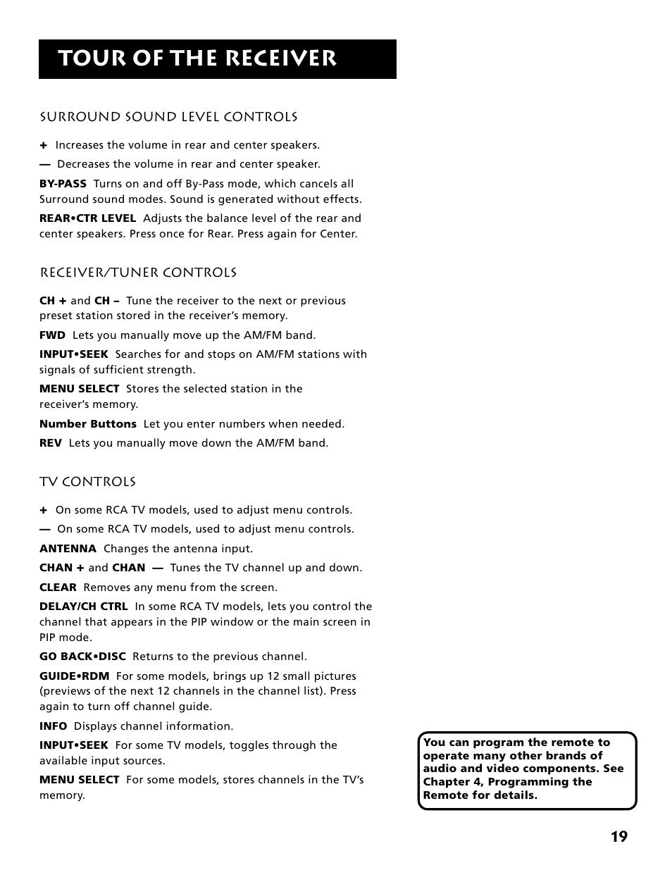 Tour of the receiver | Electrohome RV-3798 User Manual | Page 21 / 60