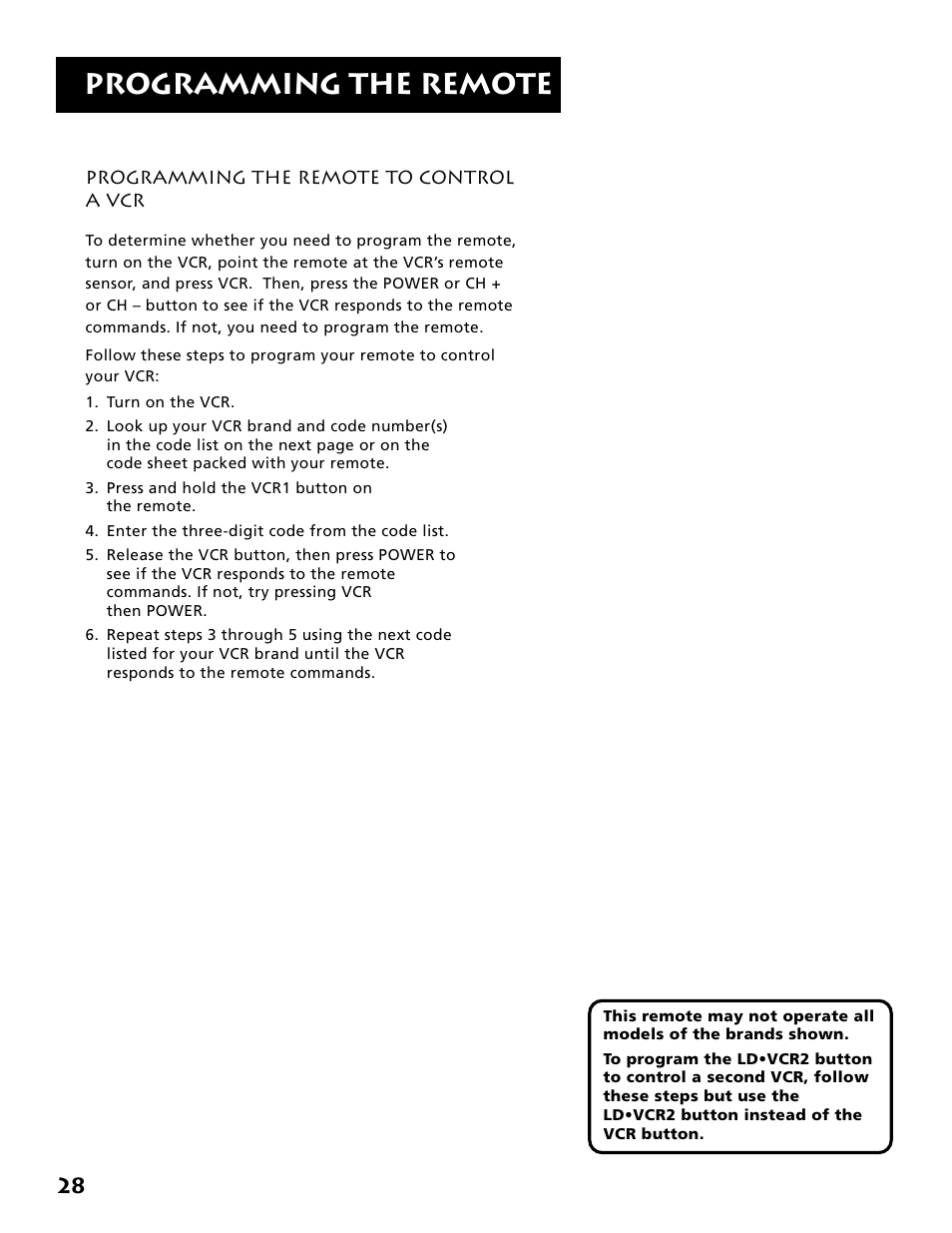 Programming the remote | Electrohome RV-3798 User Manual | Page 30 / 60