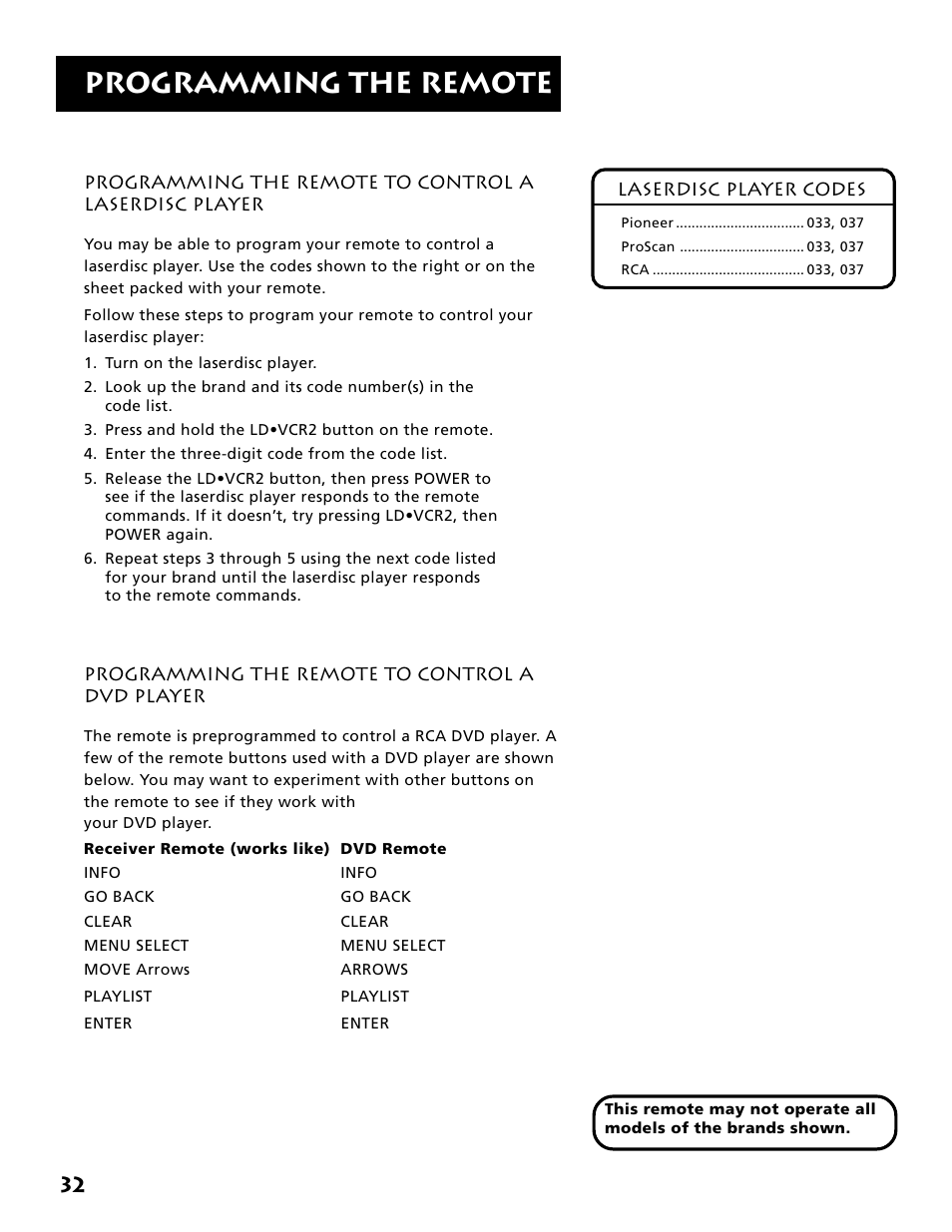 Programming the remote | Electrohome RV-3798 User Manual | Page 34 / 60