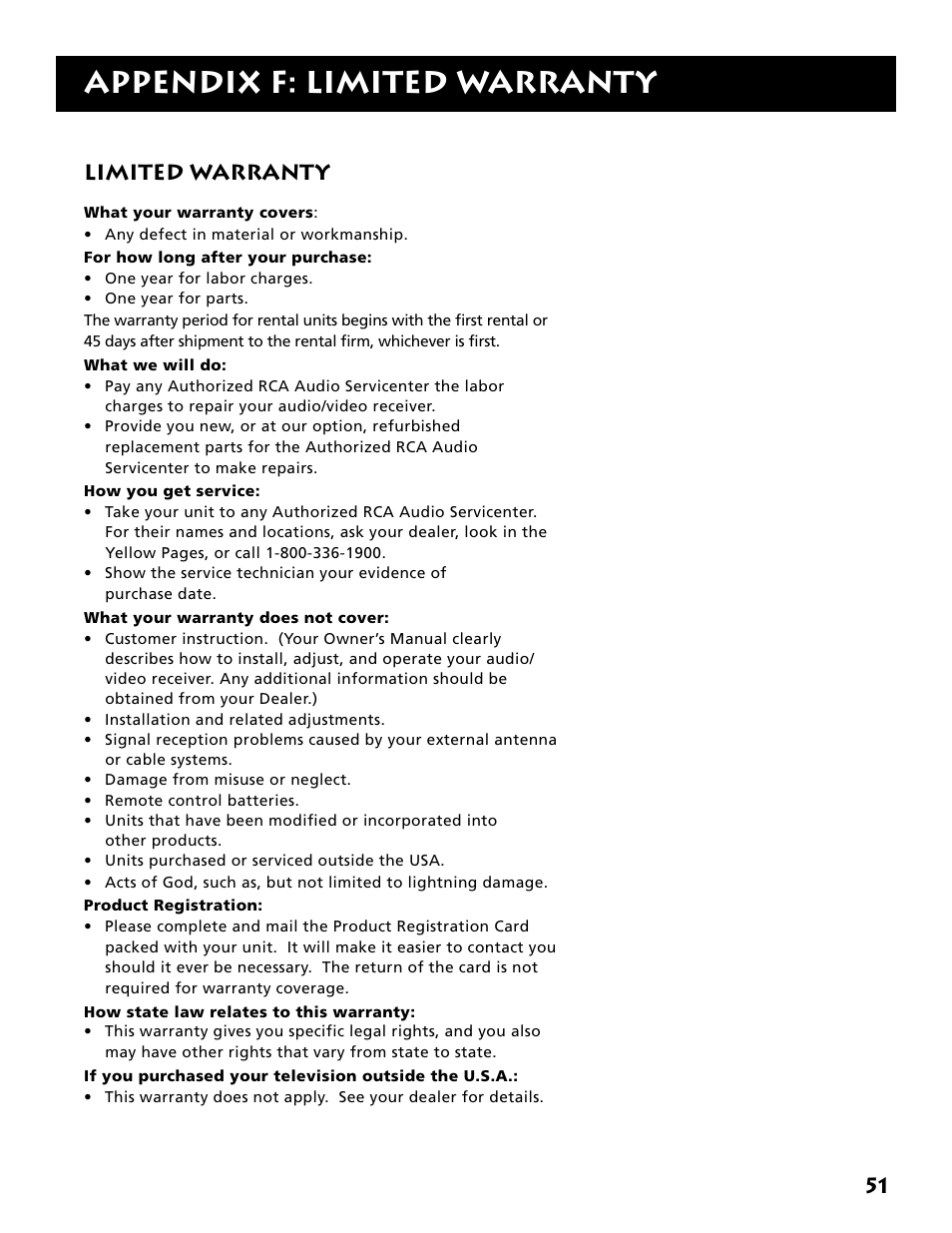 Appendix f: limited warranty, Limited warranty | Electrohome RV-3798 User Manual | Page 53 / 60