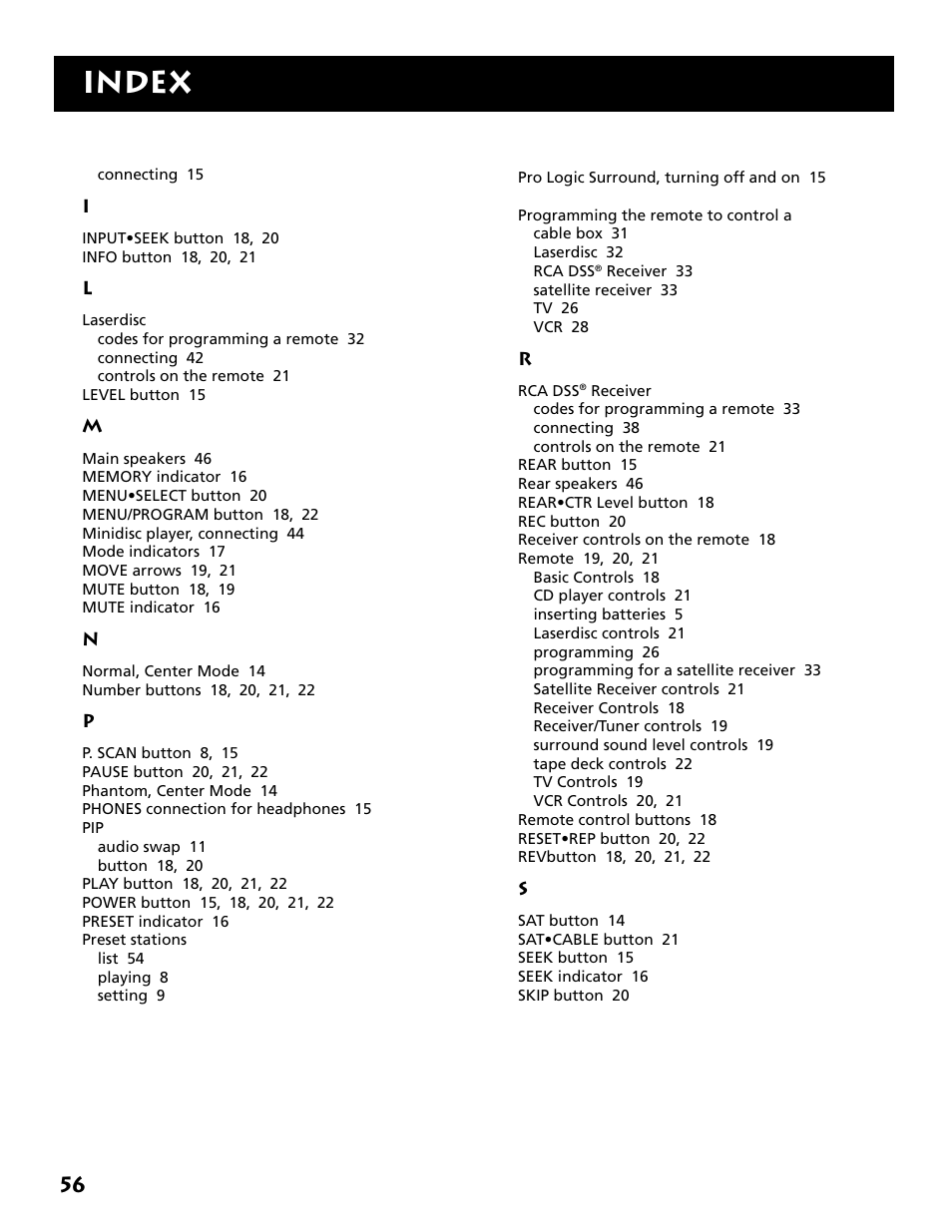 Index | Electrohome RV-3798 User Manual | Page 58 / 60