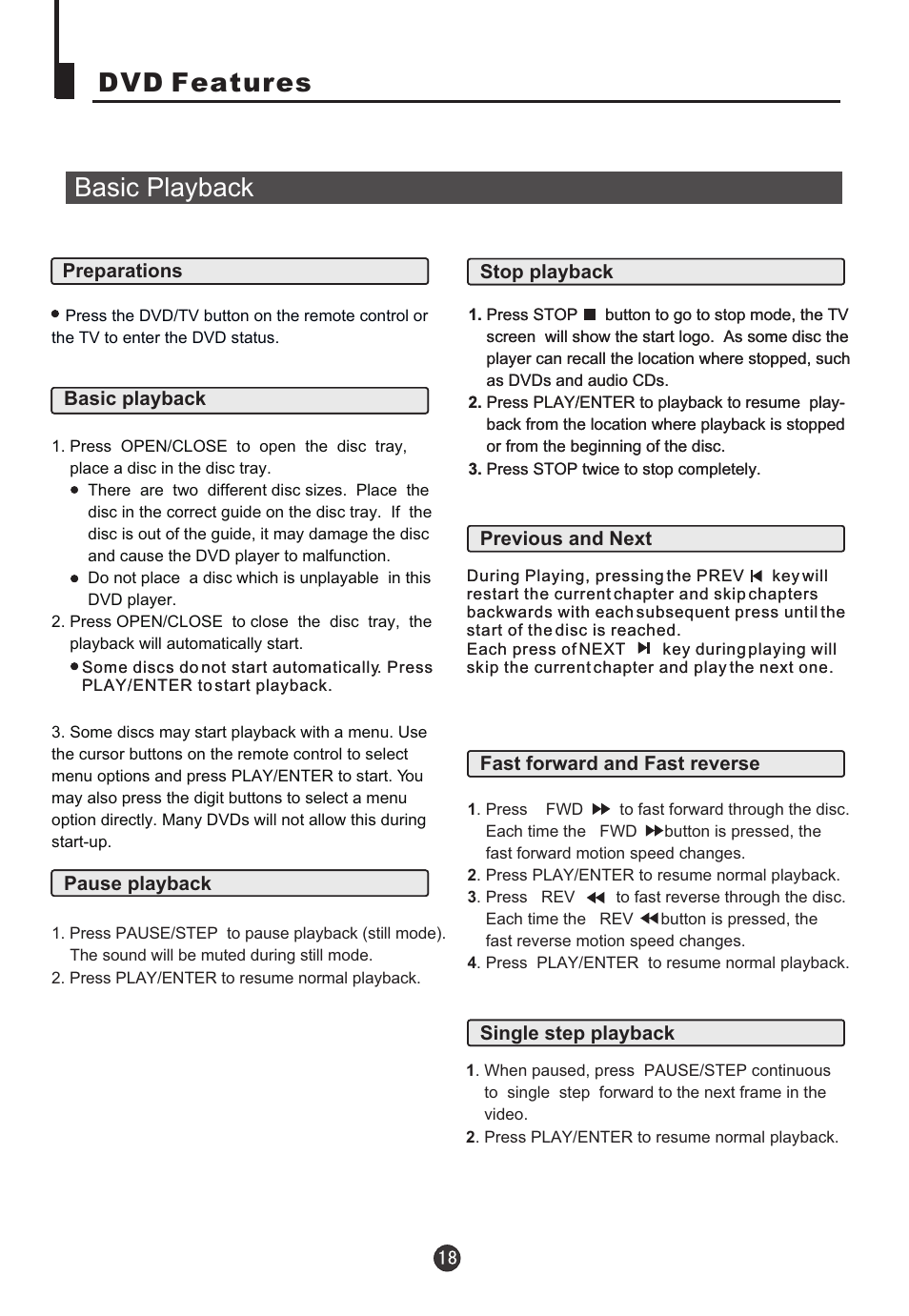 Dvd features basic playback | Electrohome 13ED204R User Manual | Page 20 / 32