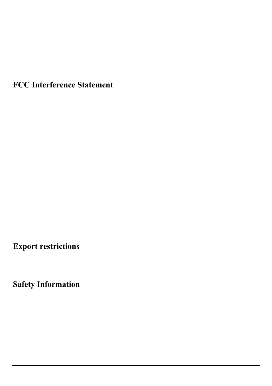 Fcc interference statement, Export restrictions, Safety information | Encore electronic ENHWI-G User Manual | Page 3 / 55