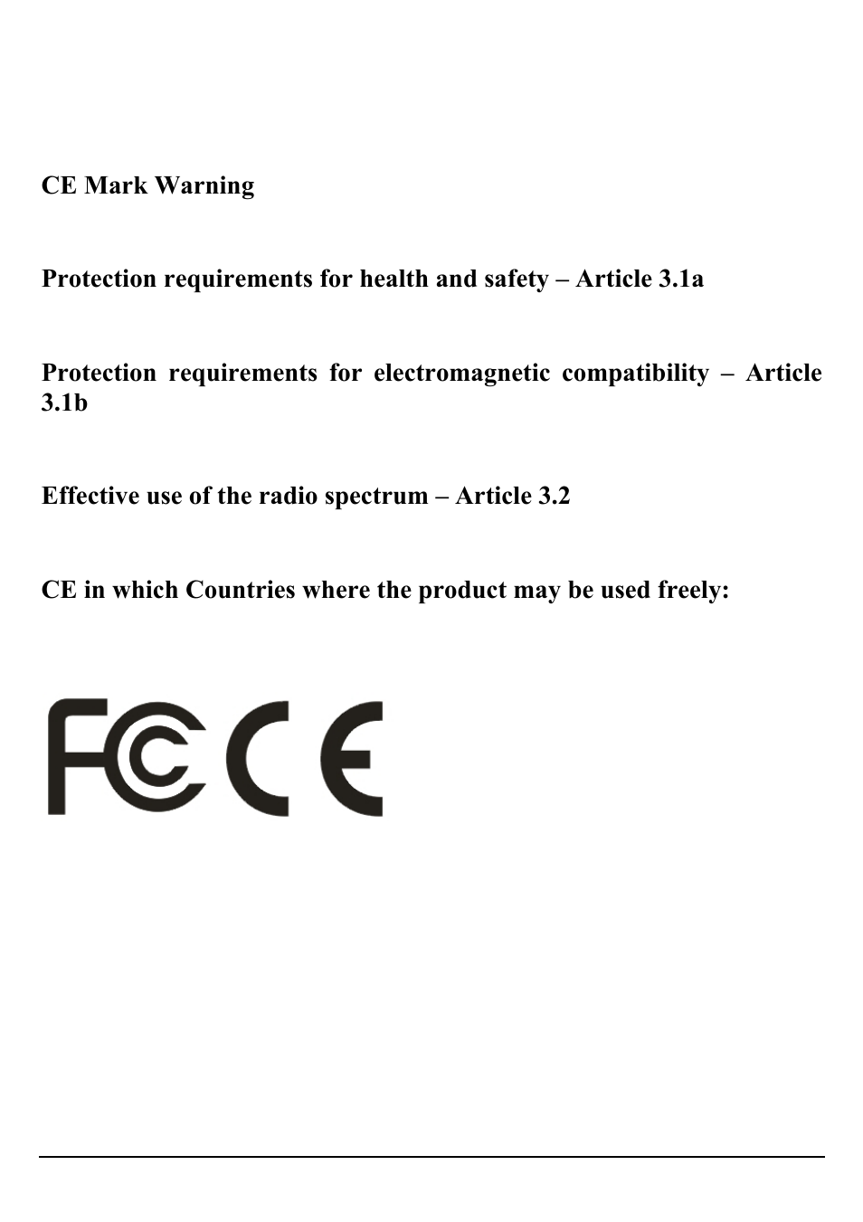 Ce mark warning, Effective use of the radio spectrum – article 3.2 | Encore electronic ENHWI-G User Manual | Page 4 / 55