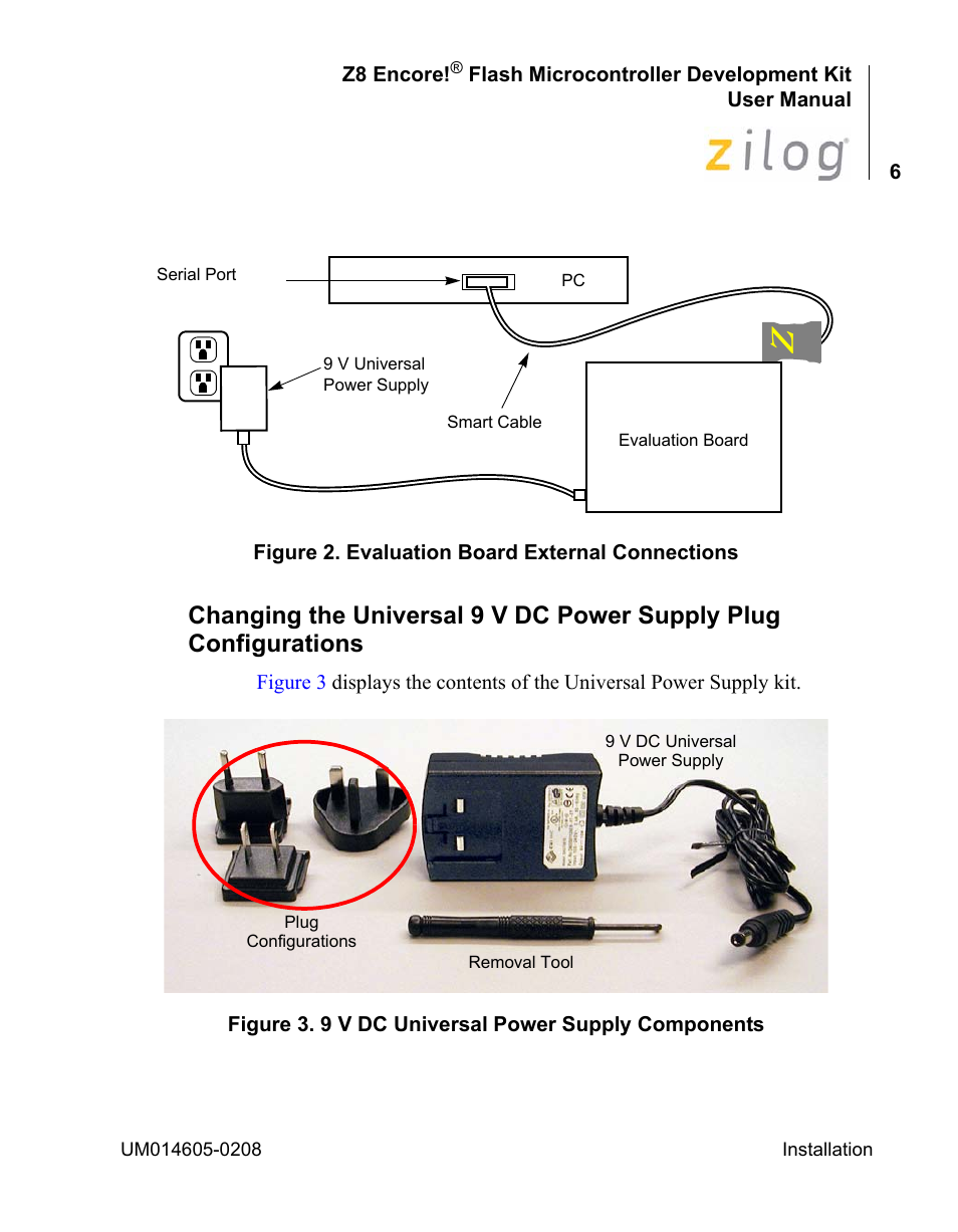 Changing the universal 9 v dc power supply plug, Configurations | Encore electronic Zilog Z8ENCORE000ZCO User Manual | Page 10 / 43