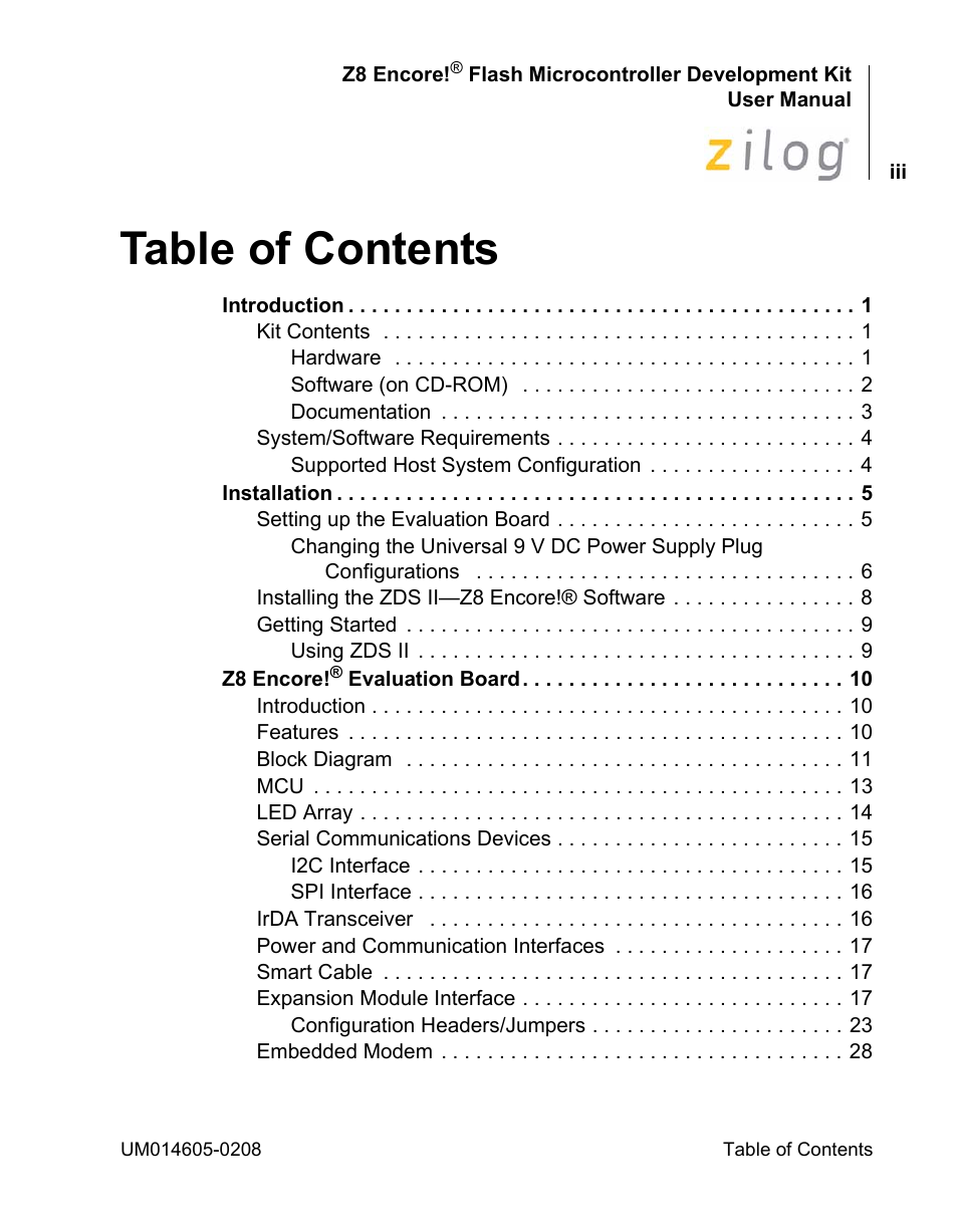 Encore electronic Zilog Z8ENCORE000ZCO User Manual | Page 3 / 43