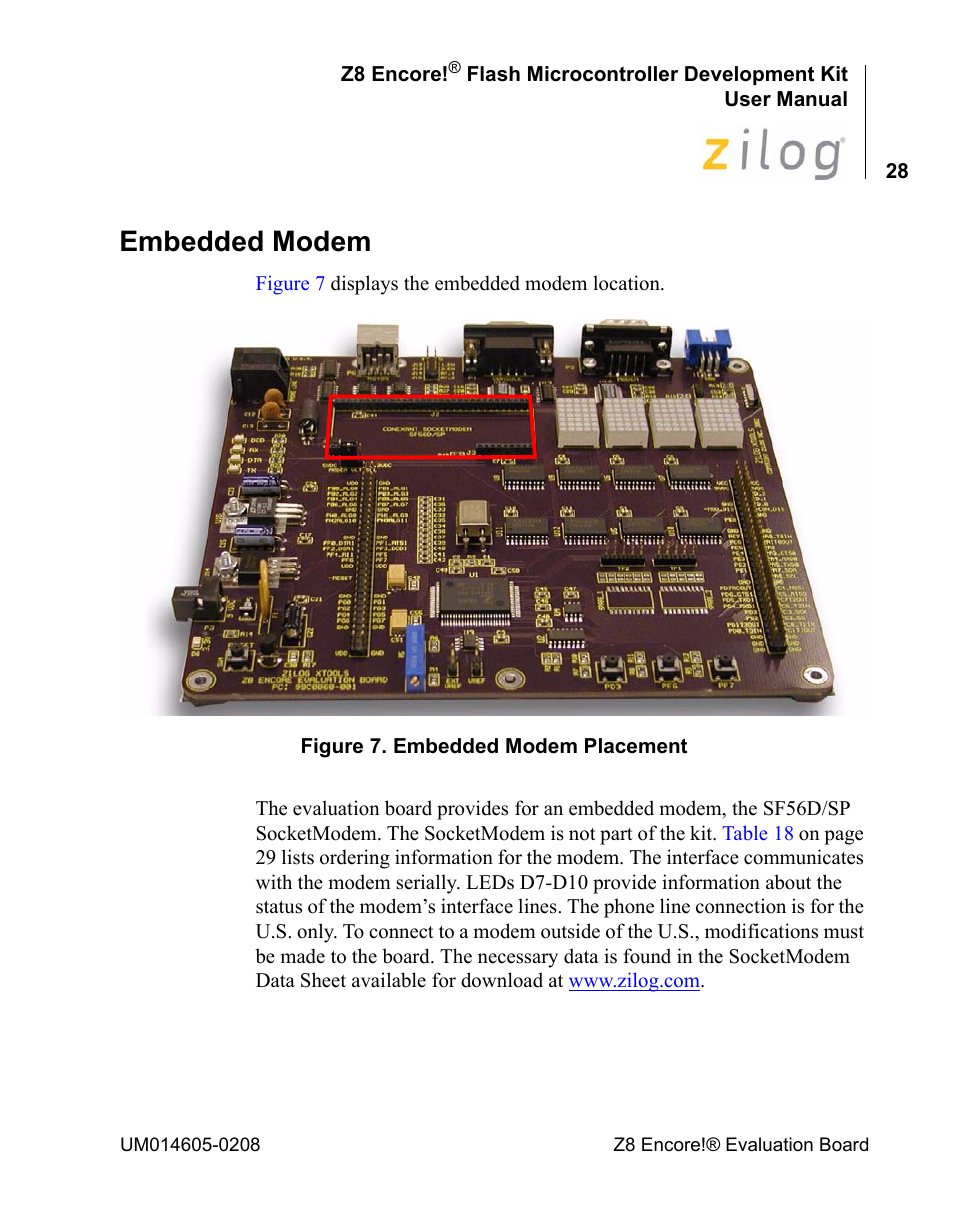 Embedded modem | Encore electronic Zilog Z8ENCORE000ZCO User Manual | Page 32 / 43