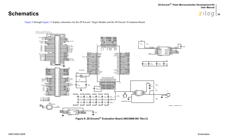 Schematics, Figure 9. z8 encore, Flash microcontroller development kit user manual | Encore electronic Zilog Z8ENCORE000ZCO User Manual | Page 34 / 43