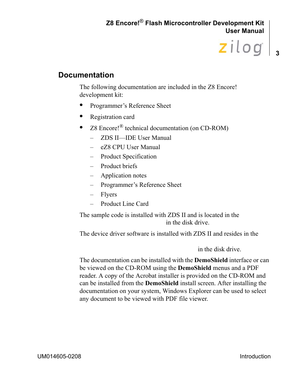 Documentation | Encore electronic Zilog Z8ENCORE000ZCO User Manual | Page 7 / 43