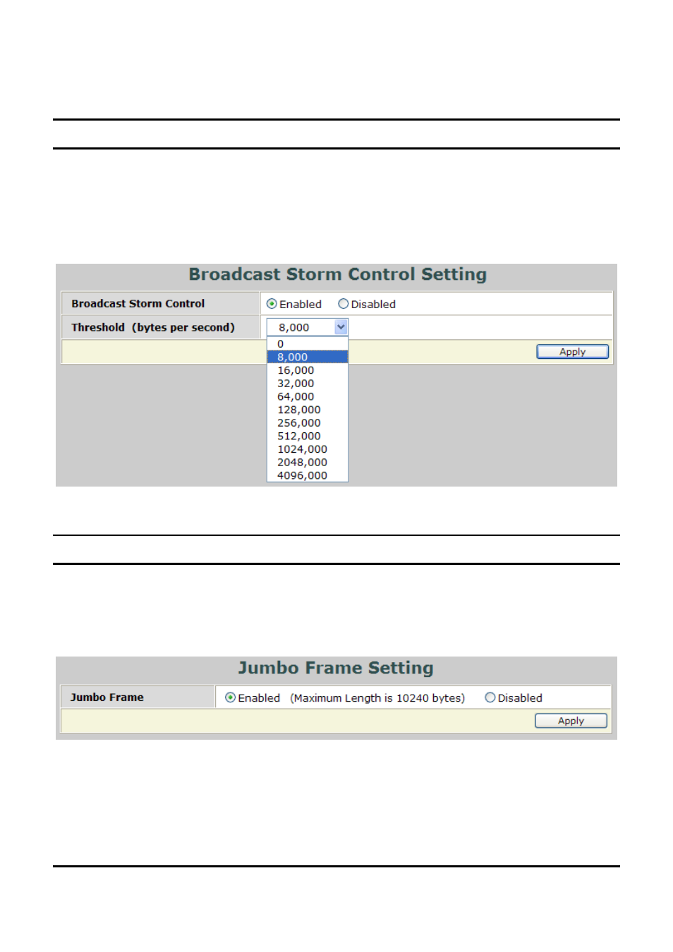 Broadcast storm control setting, Jumbo frame setting | Encore electronic ENMGS-16+2 User Manual | Page 51 / 60