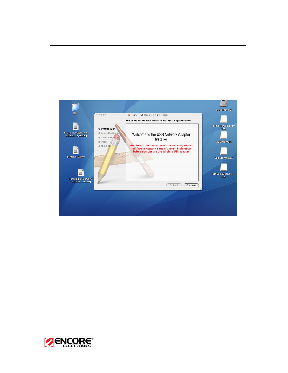 2 enuwi-n3 for mac™ os x, Installing the drivers, Enuwi-n3 usb adapter for mac™ os x | Nstalling the, Rivers | Encore electronic ENUWI-N3 User Manual | Page 32 / 59