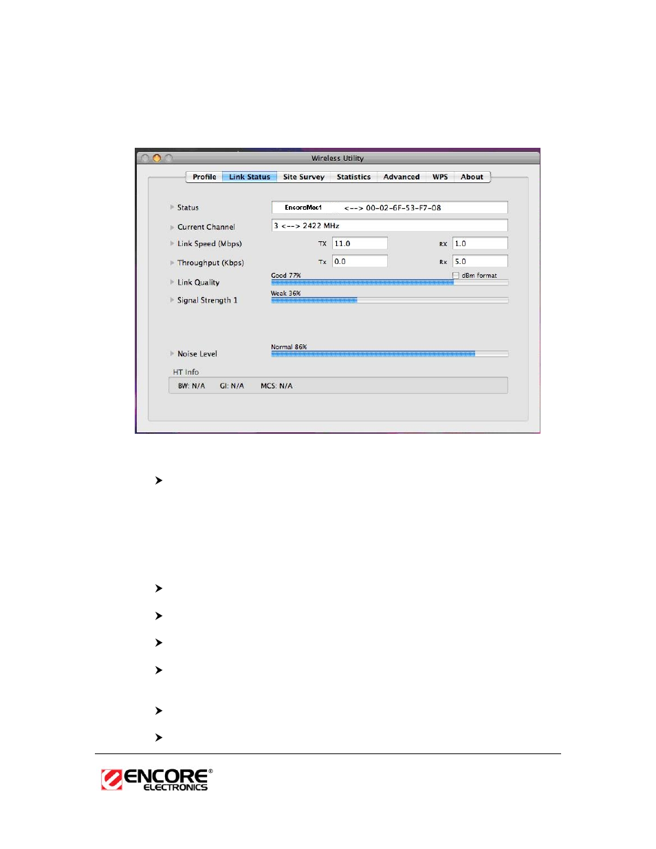 Link status, Tatus | Encore electronic ENUWI-N3 User Manual | Page 40 / 59