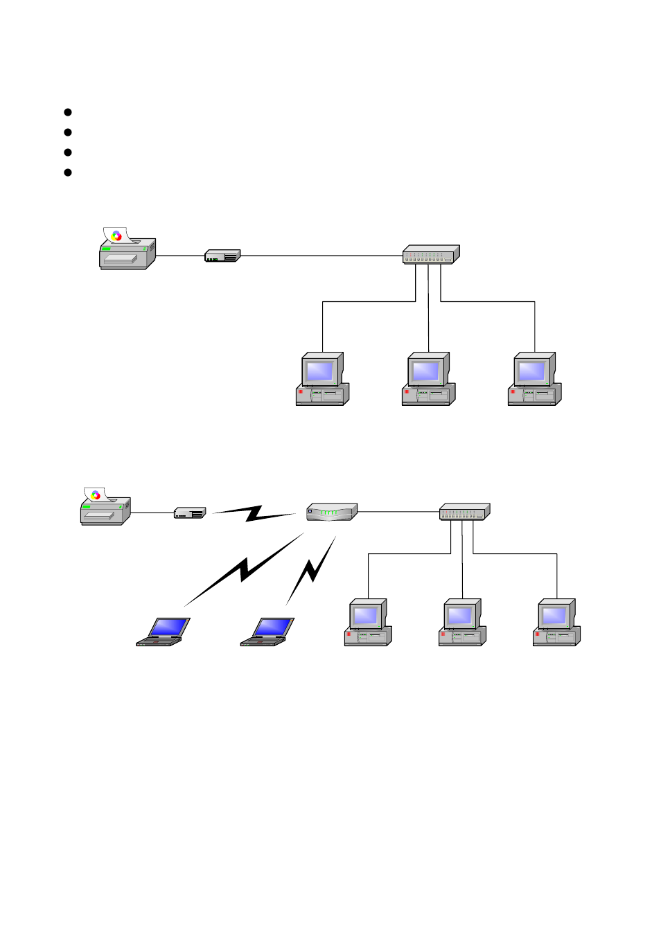 Wired network with print server, Wireless network with print server, Infrastructure mode (access point) | Encore electronic 802.11G/B User Manual | Page 2 / 12