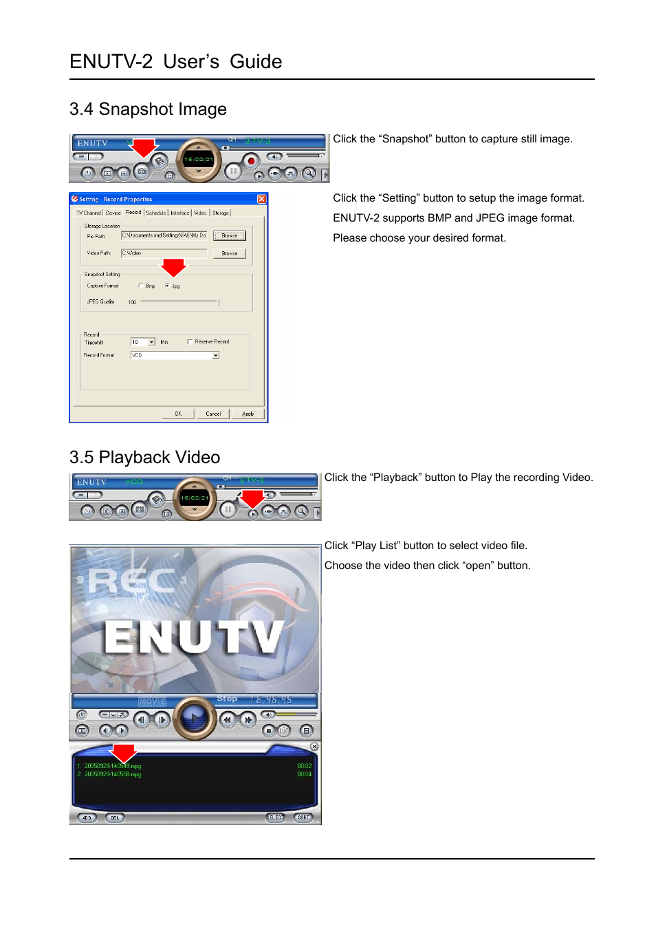 4 snapshot image, 5 playback video, Enutv-2 user’s guide | Encore electronic ENUTV-2 User Manual | Page 14 / 21