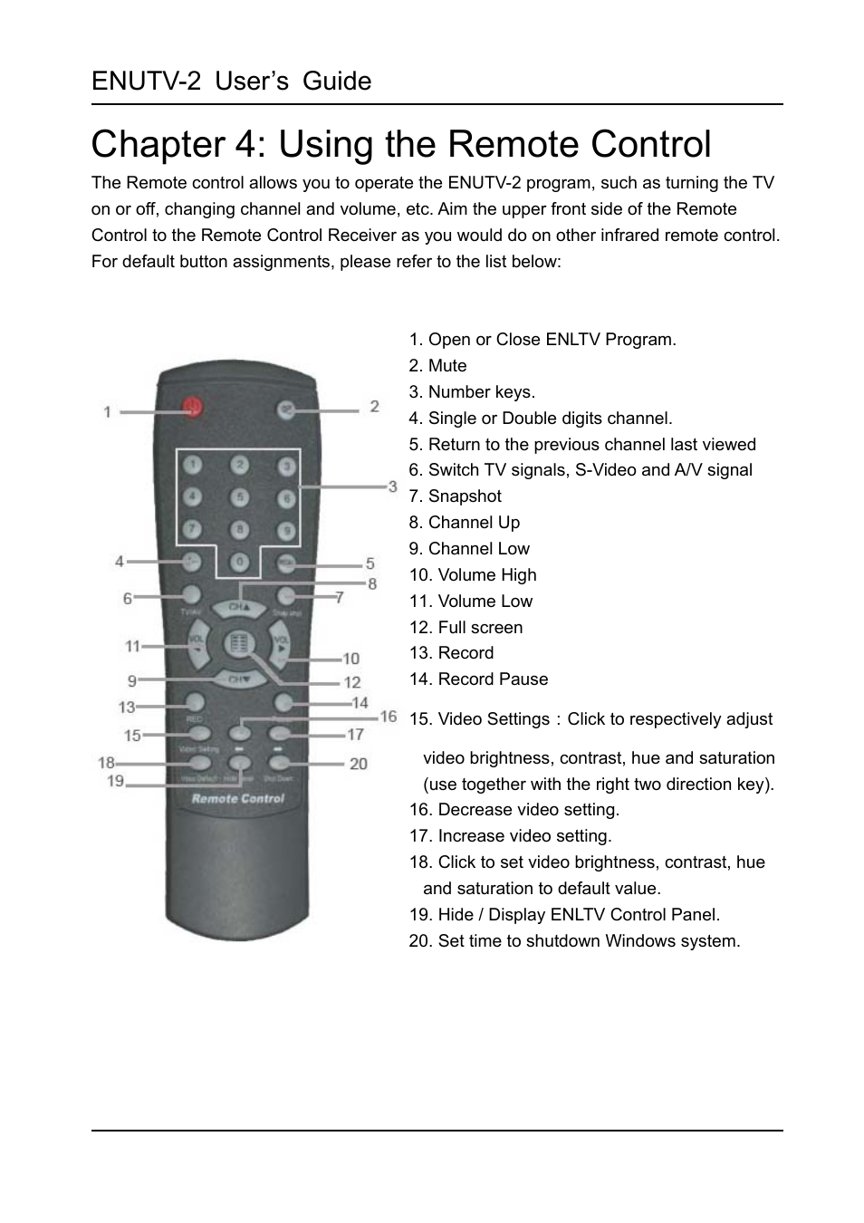 Chapter 4: using the remote control, Enutv-2 user’s guide | Encore electronic ENUTV-2 User Manual | Page 17 / 21