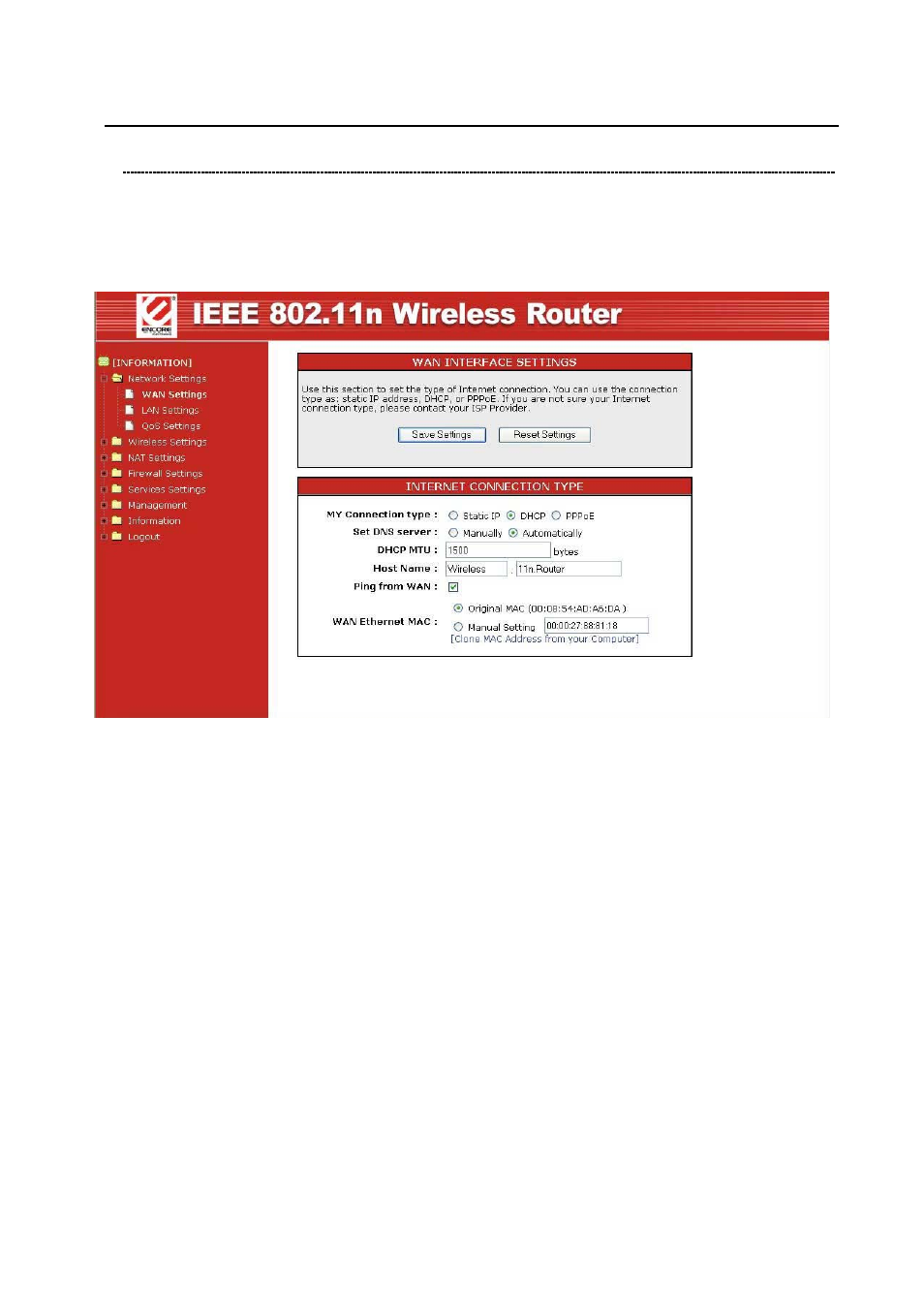 Network setting, Wan interface setup | Encore electronic 802.11n User Manual | Page 13 / 52
