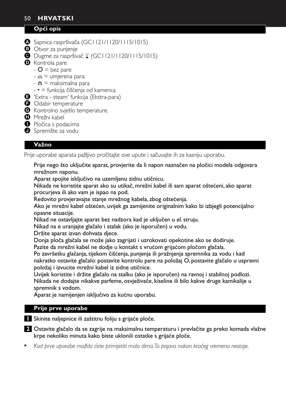 Hrvatski 50 | Philips GC1010 User Manual | Page 50 / 92
