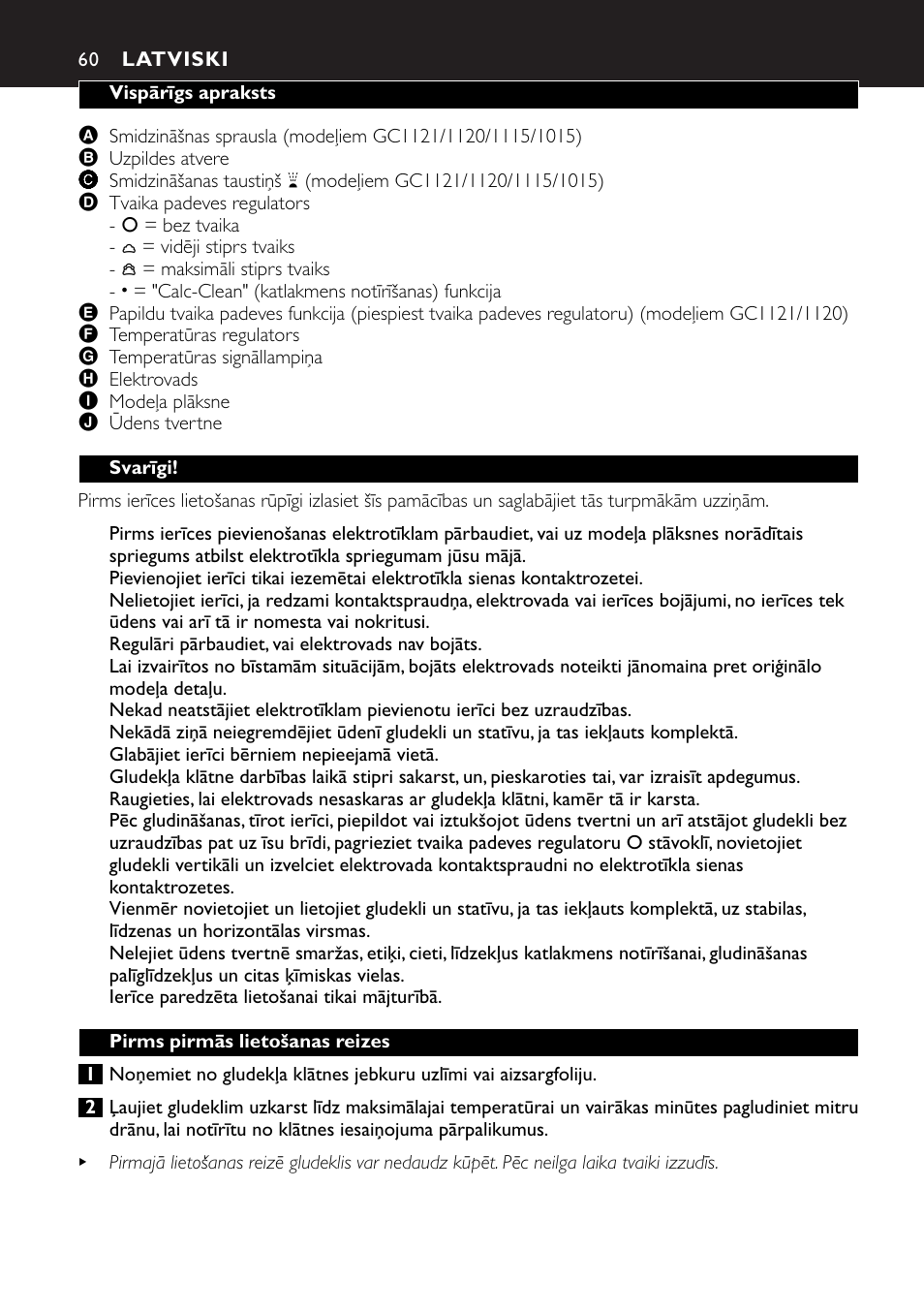 Latviski 60 | Philips GC1010 User Manual | Page 60 / 92
